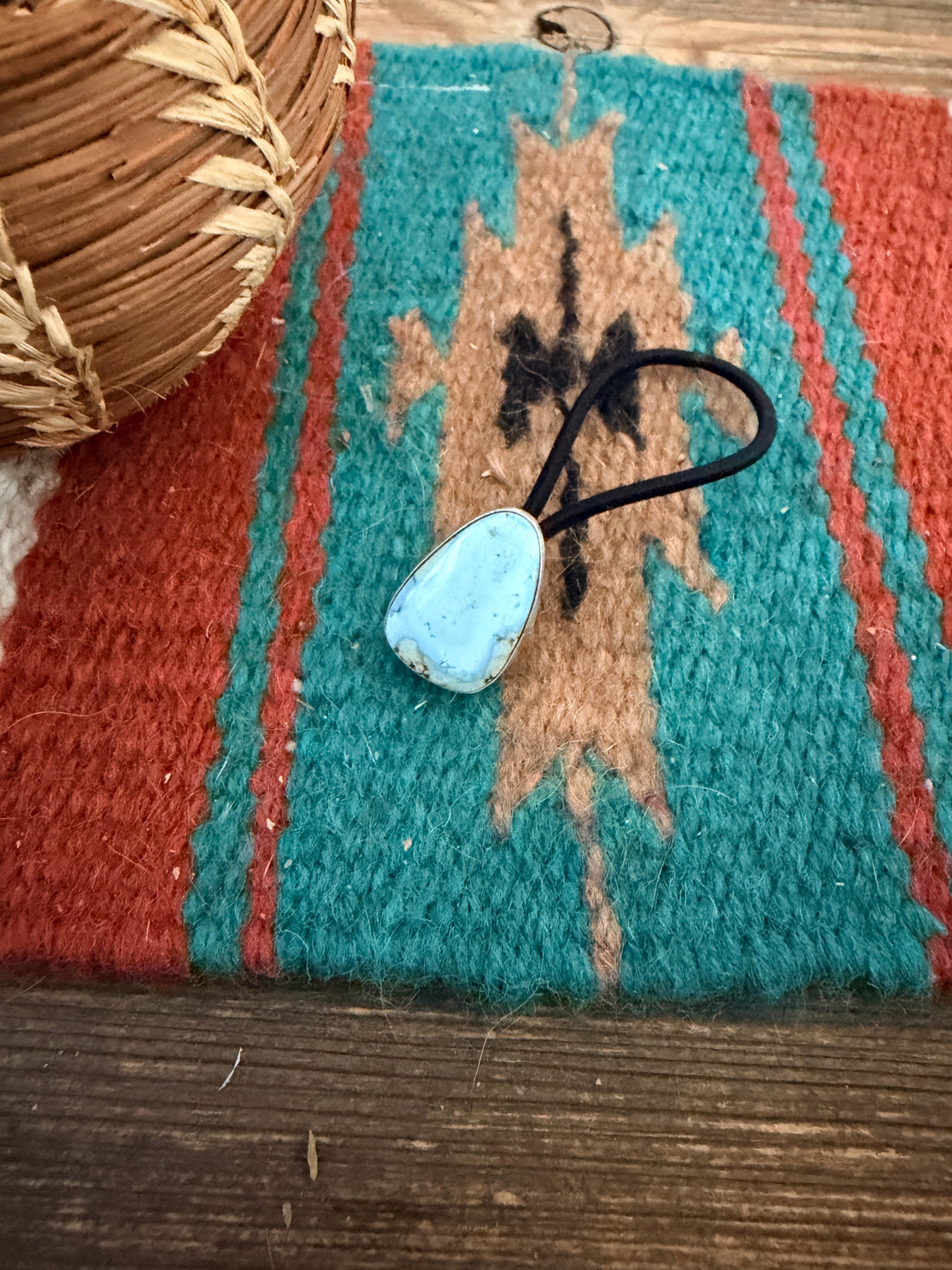 Handcrafted Golden Hills Turquoise & Sterling Silver Hair Tie Charm