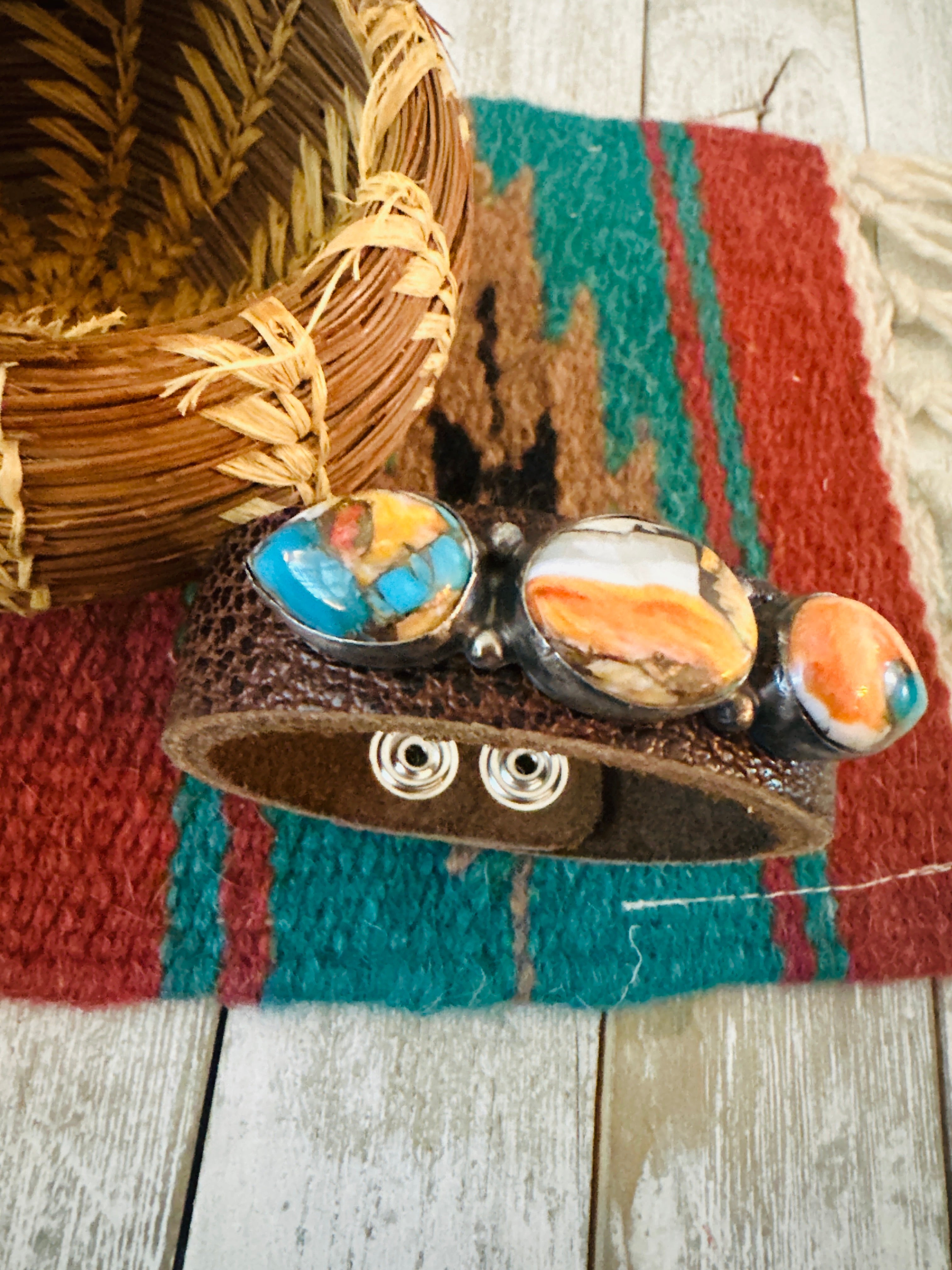 Handcrafted Spice & Sterling Silver Leather Bracelet