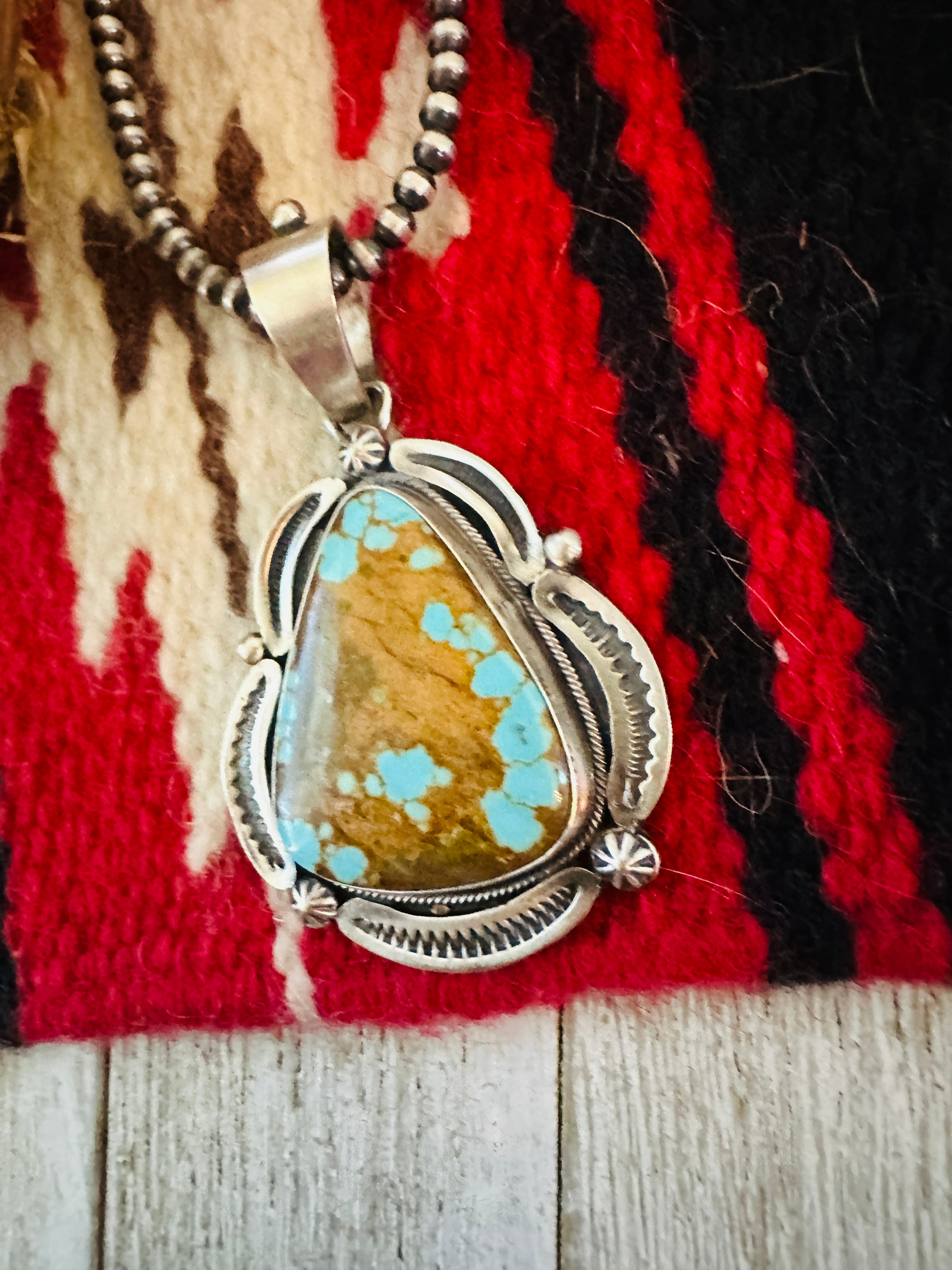 Handcrafted Sterling Silver & Number 8 Turquoise Pendant
