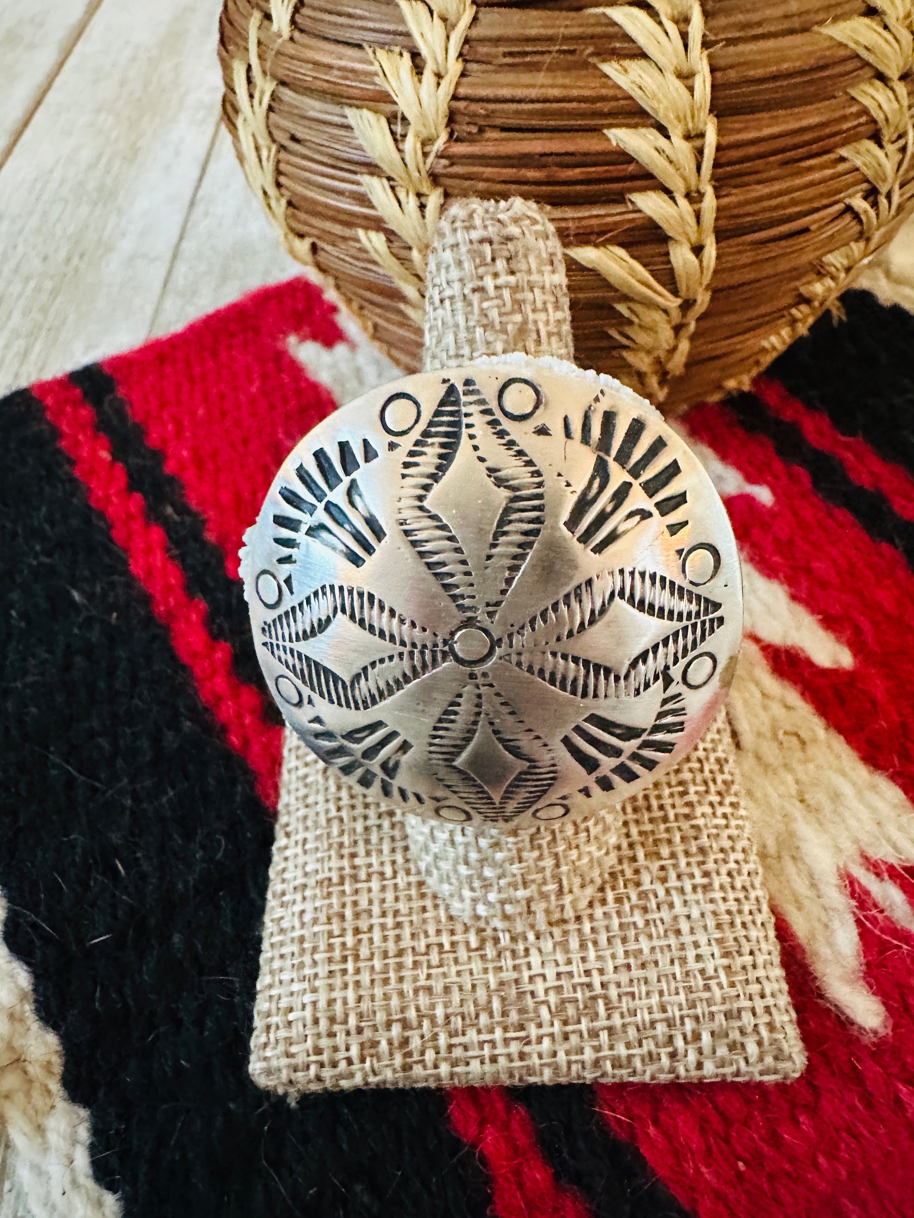 Handcrafted Sterling Silver Adjustable Concho Ring by Leander Tahe