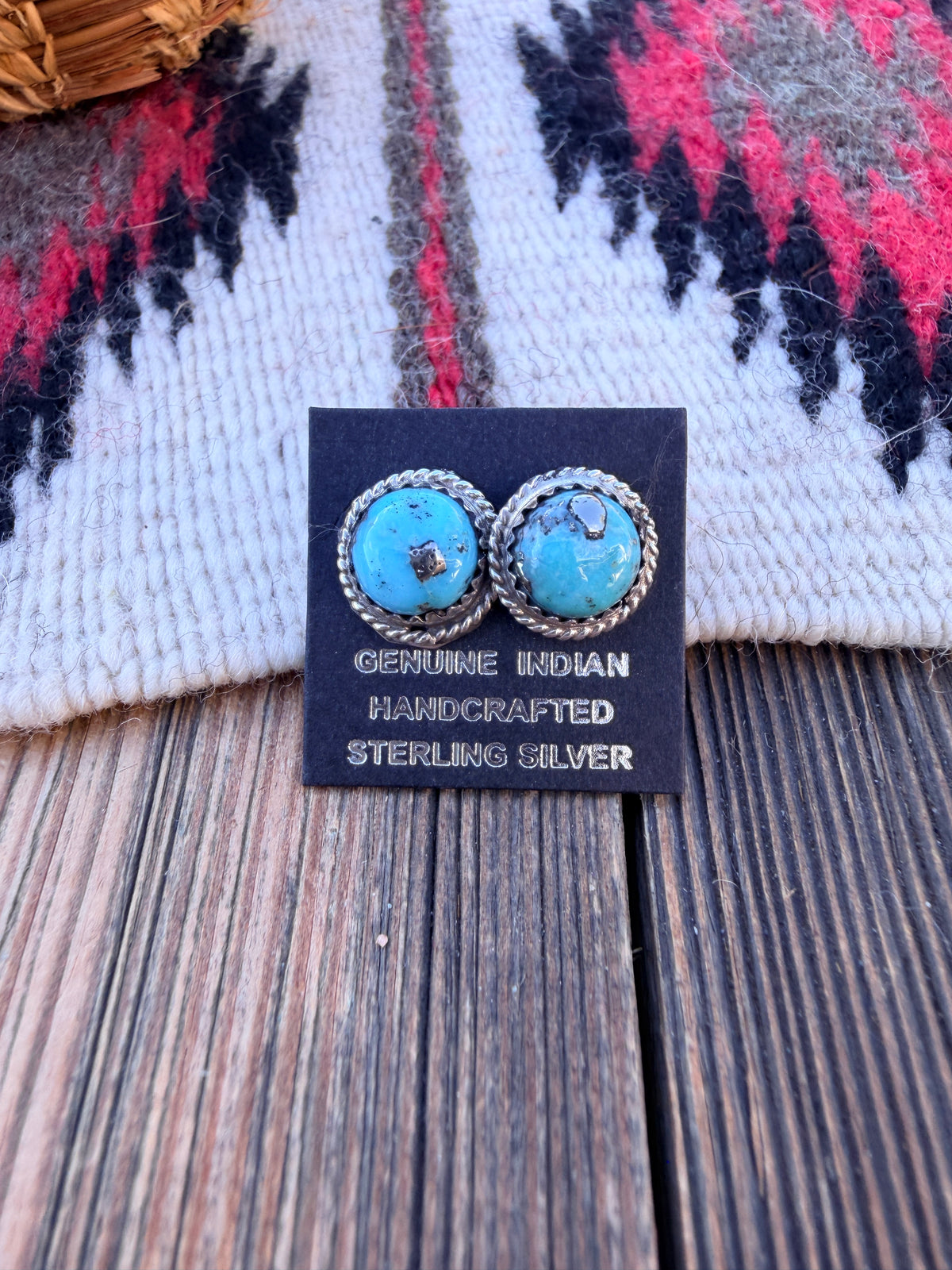 Handcrafted Morenci Turquoise & Sterling Silver Stud Earrings