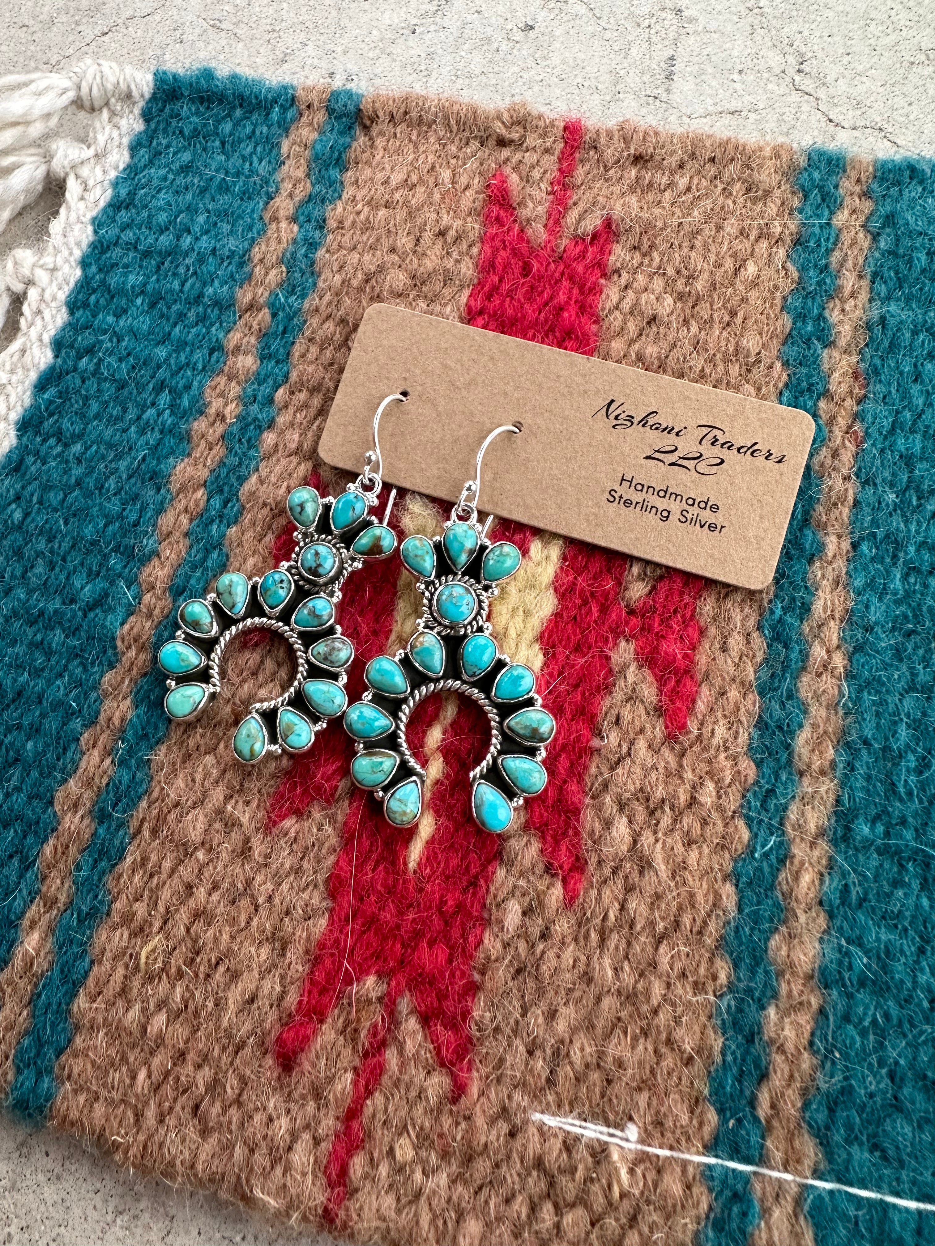 “Beverly Hills” Handmade Turquoise Sterling Silver Dangle Earrings Signed Nizhoni