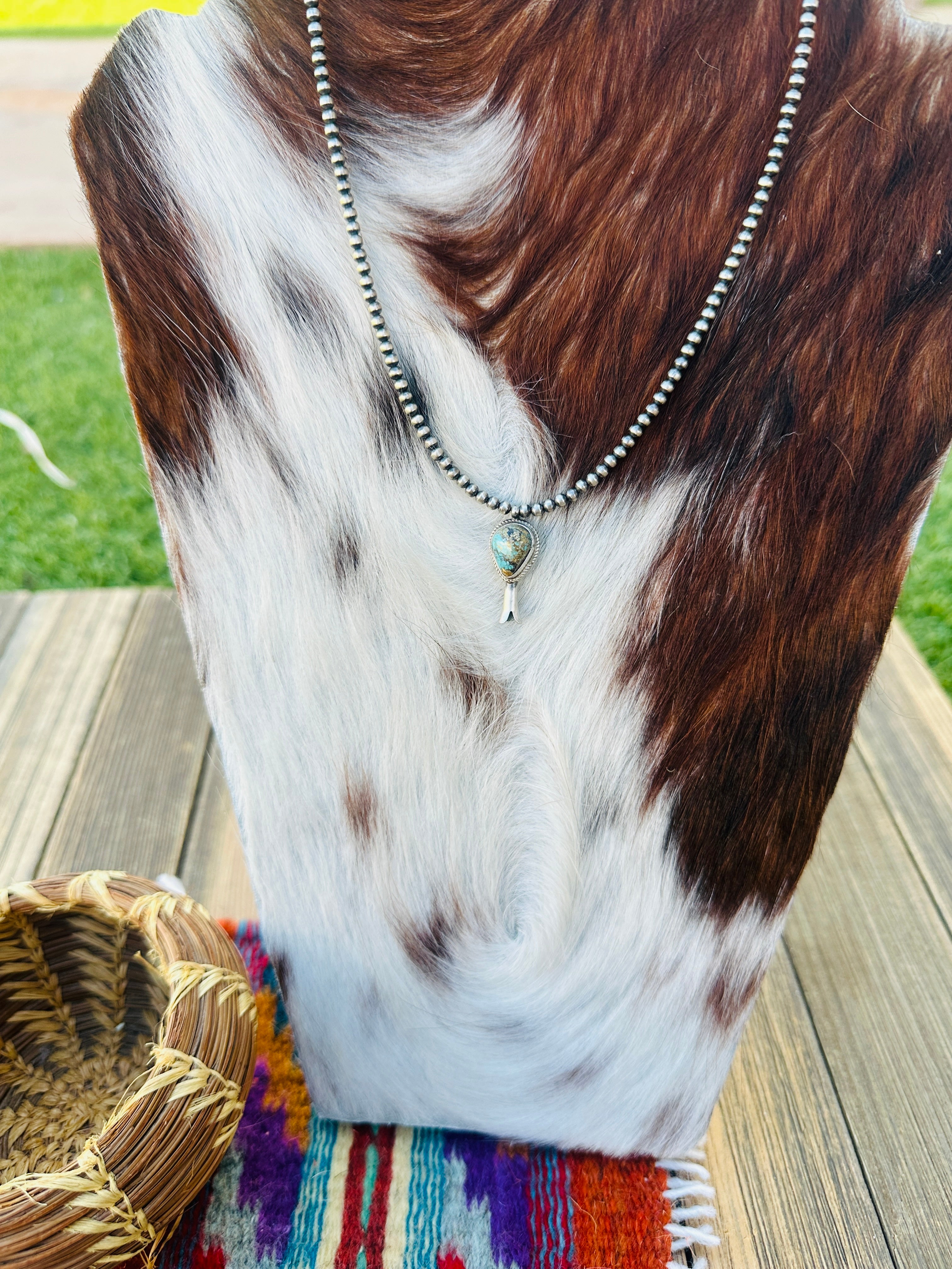Handcrafted Turquoise & Sterling Silver Beaded Blossom Necklace