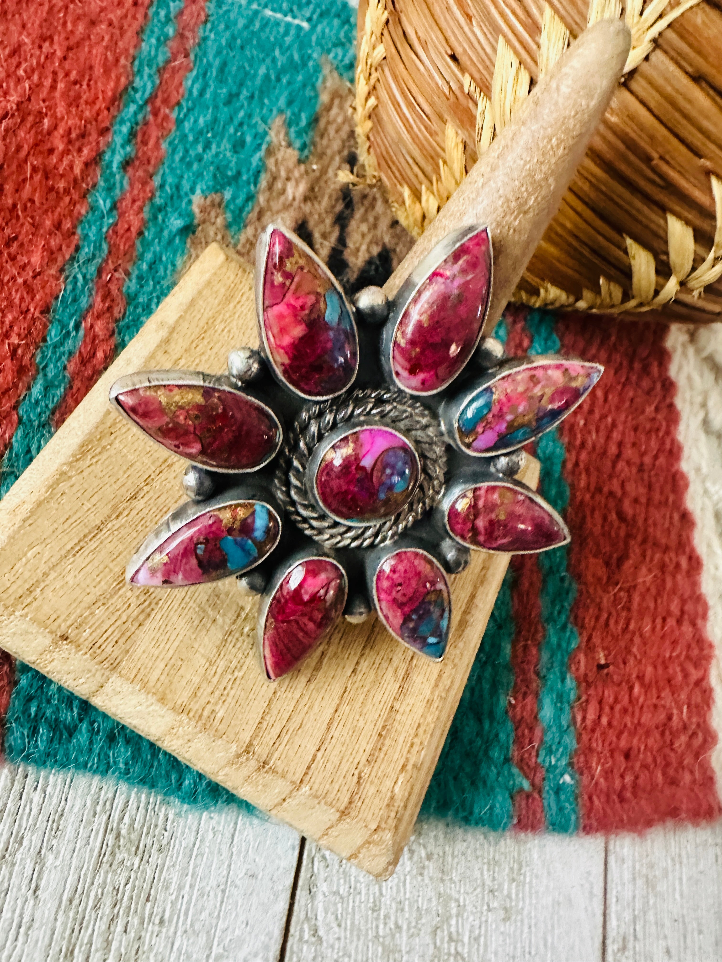 Handcrafted Sterling Silver & Pink Dream Mojave Flower Adjustable Ring