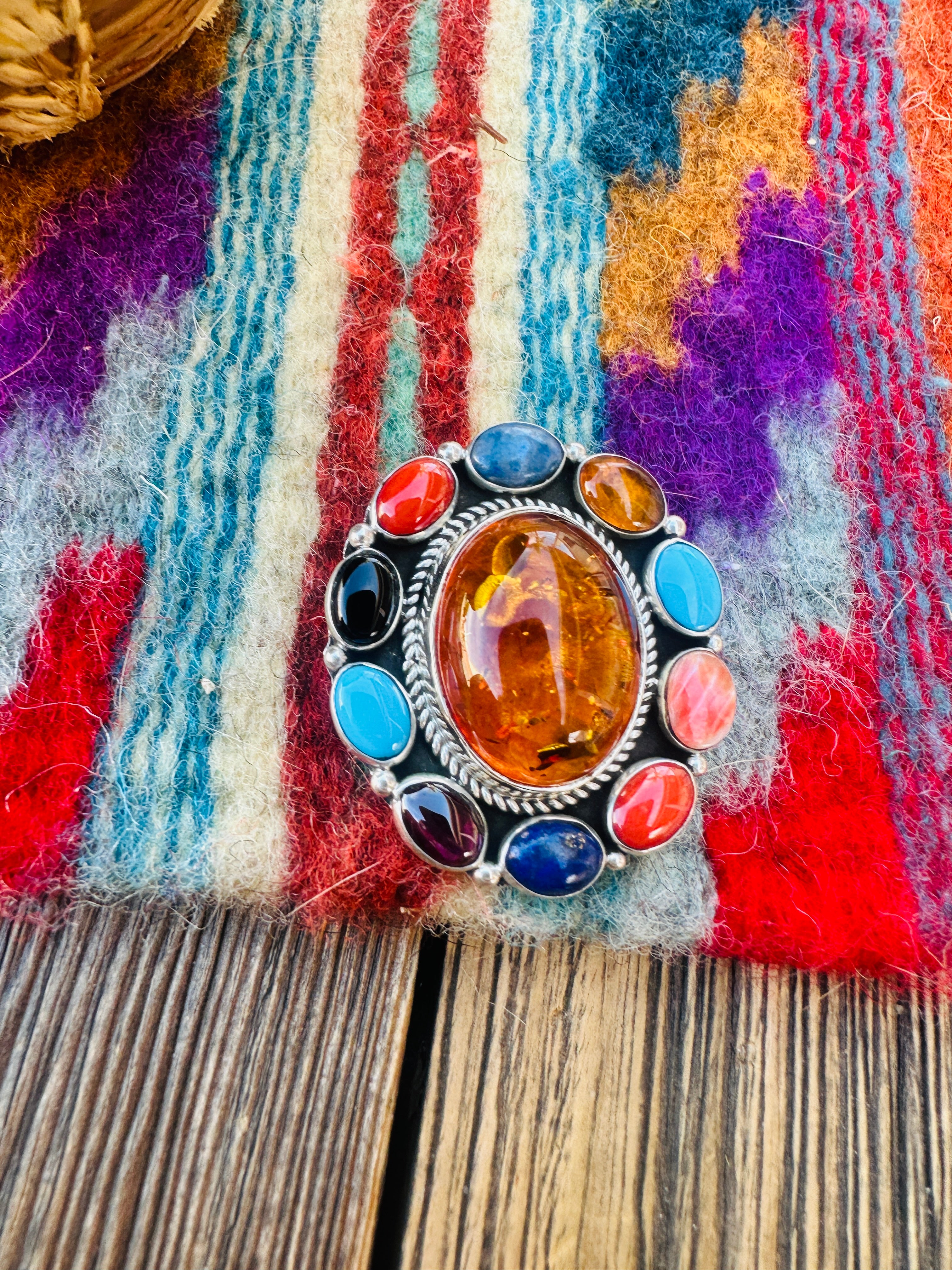 Handcrafted Sterling Silver and Multi Stone Cluster Brooch/ Pendant