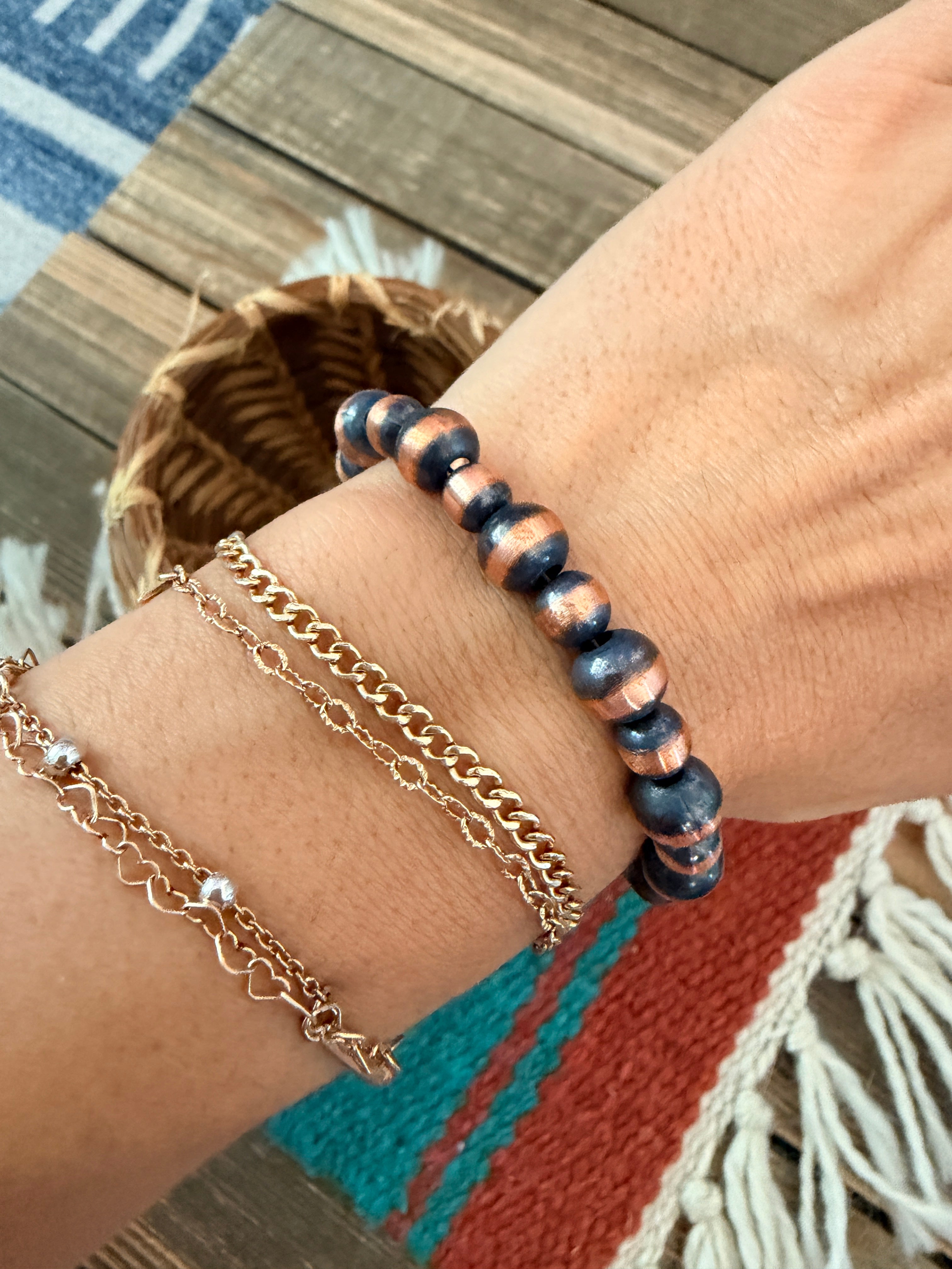 Handcrafted Copper Beaded Bracelet 7”
