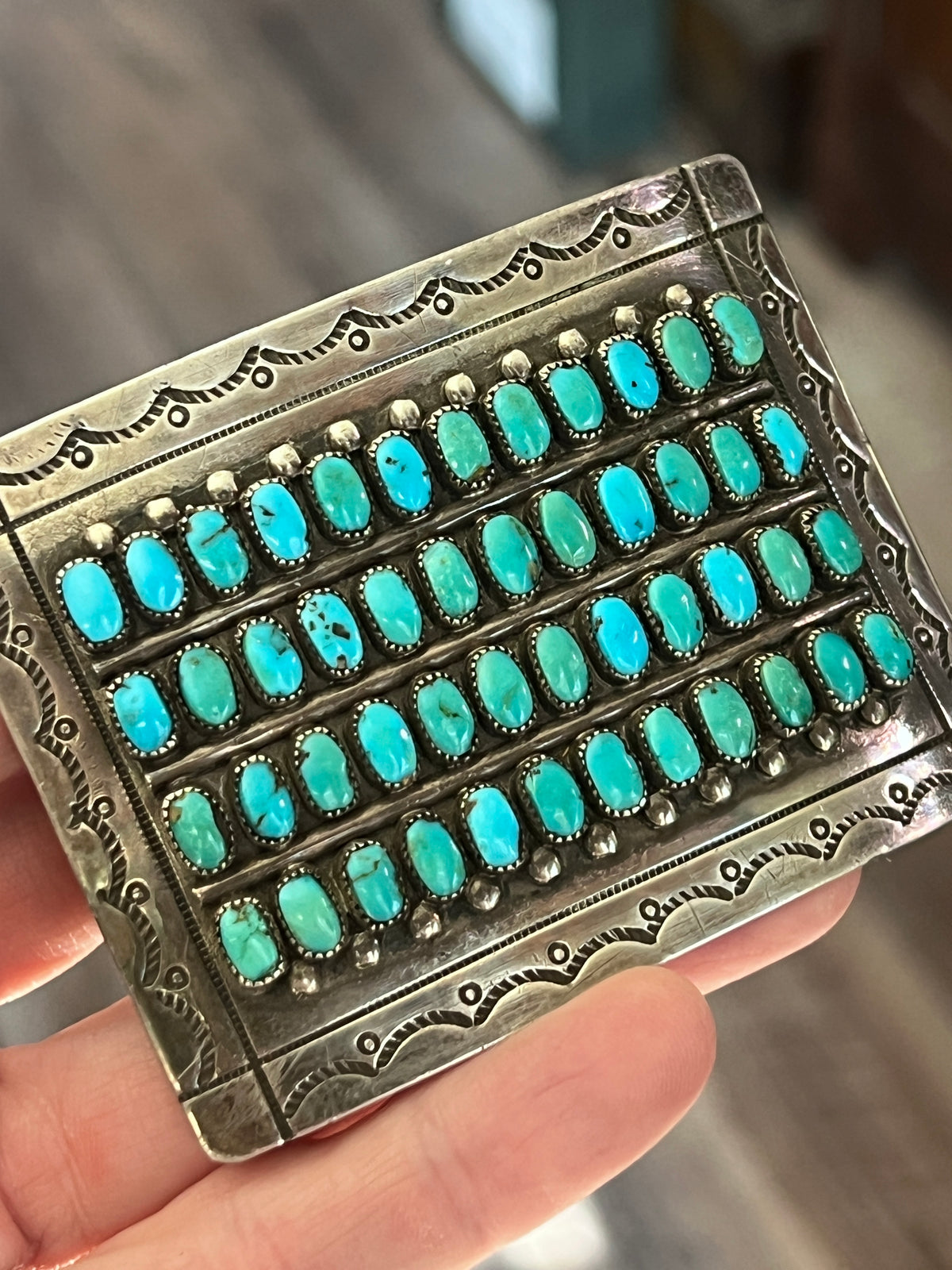 Estate Collection Vintage Sterling Silver & Sleeping Beauty Turquoise Belt Buckle by Maryann and Felix Chavez