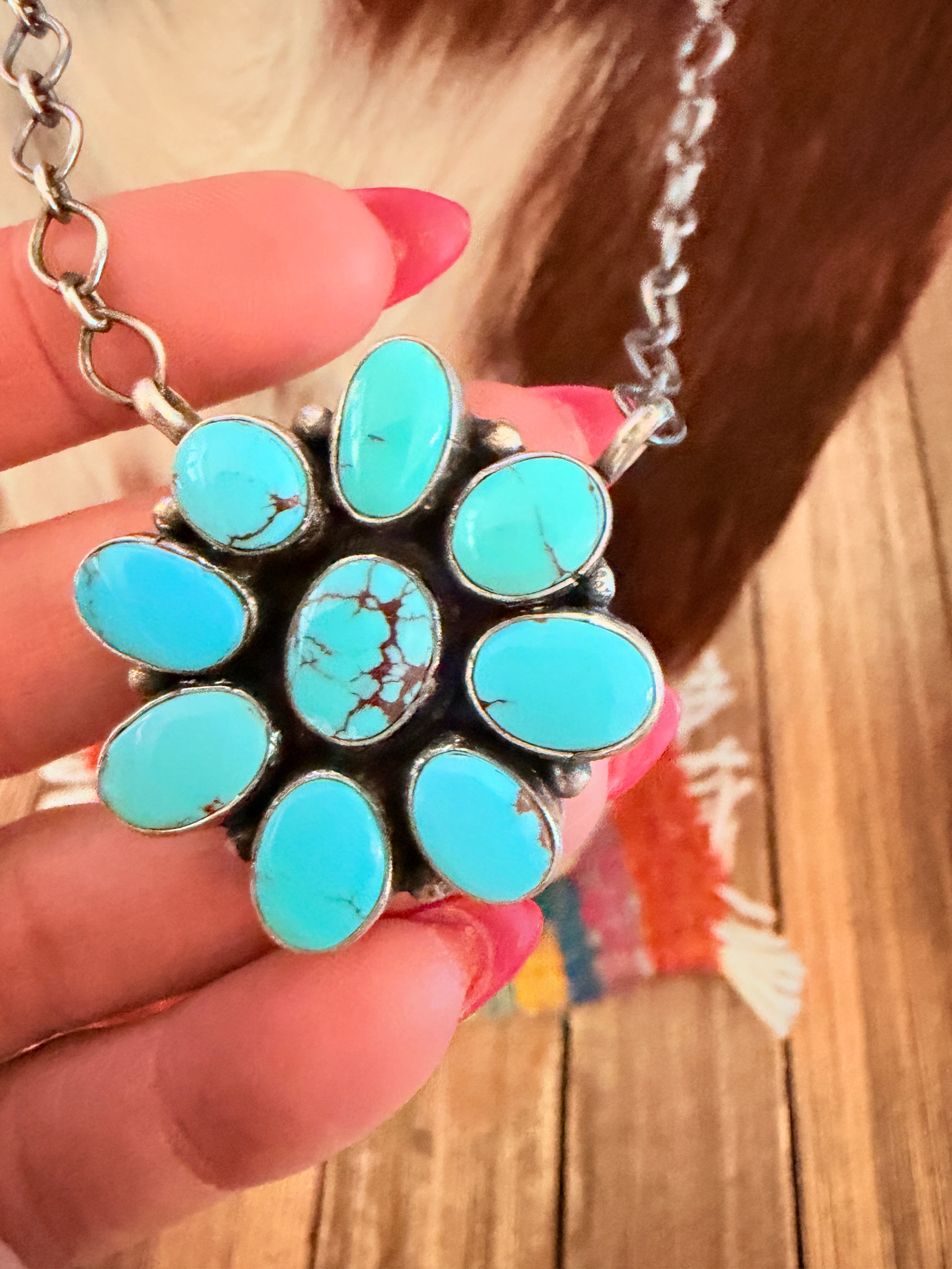 Handcrafted Turquoise & Sterling Silver Cluster Necklace by Ella Peter