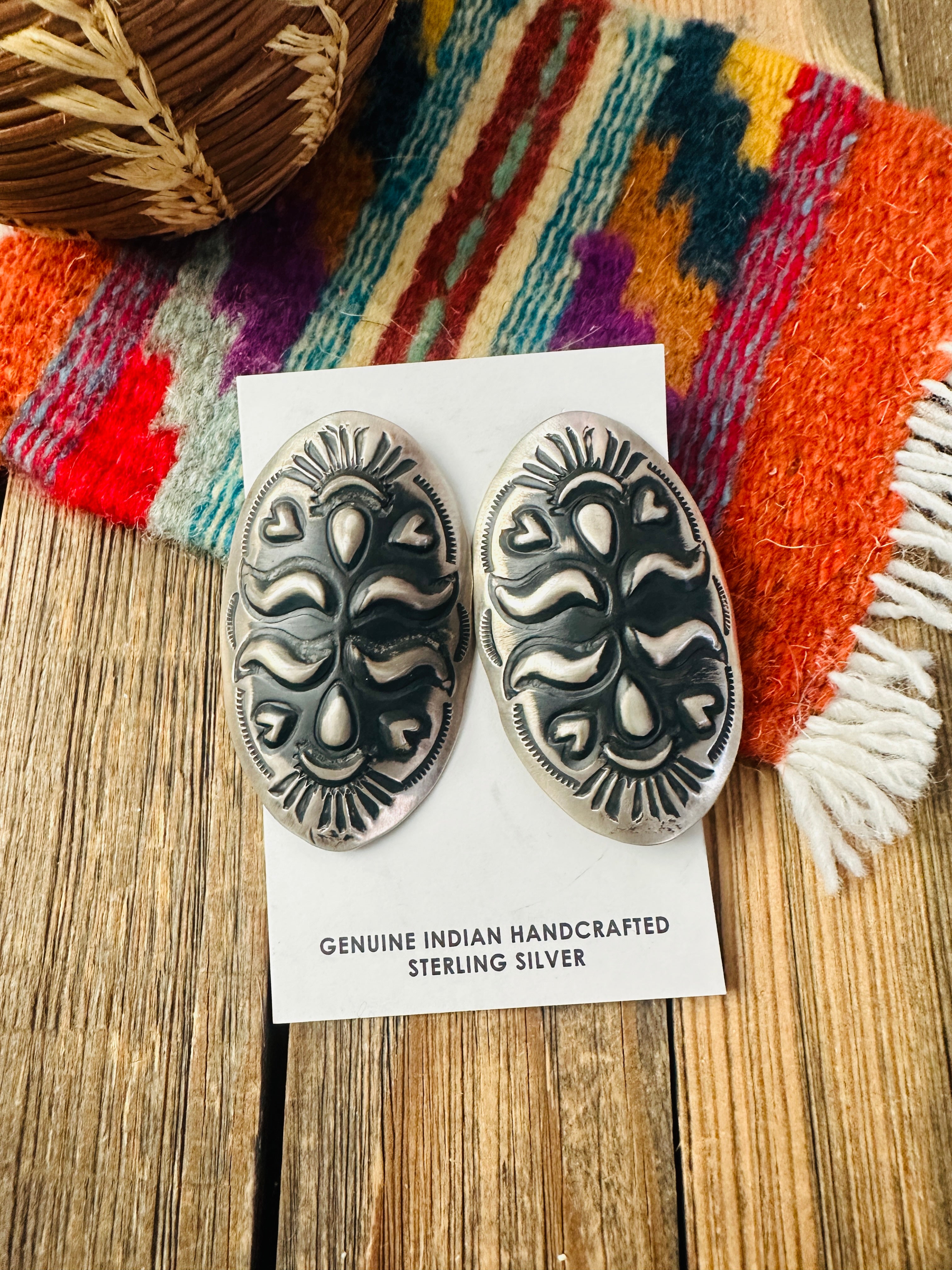 Handcrafted Sterling Silver Concho Post Earrings by Leander Tahe