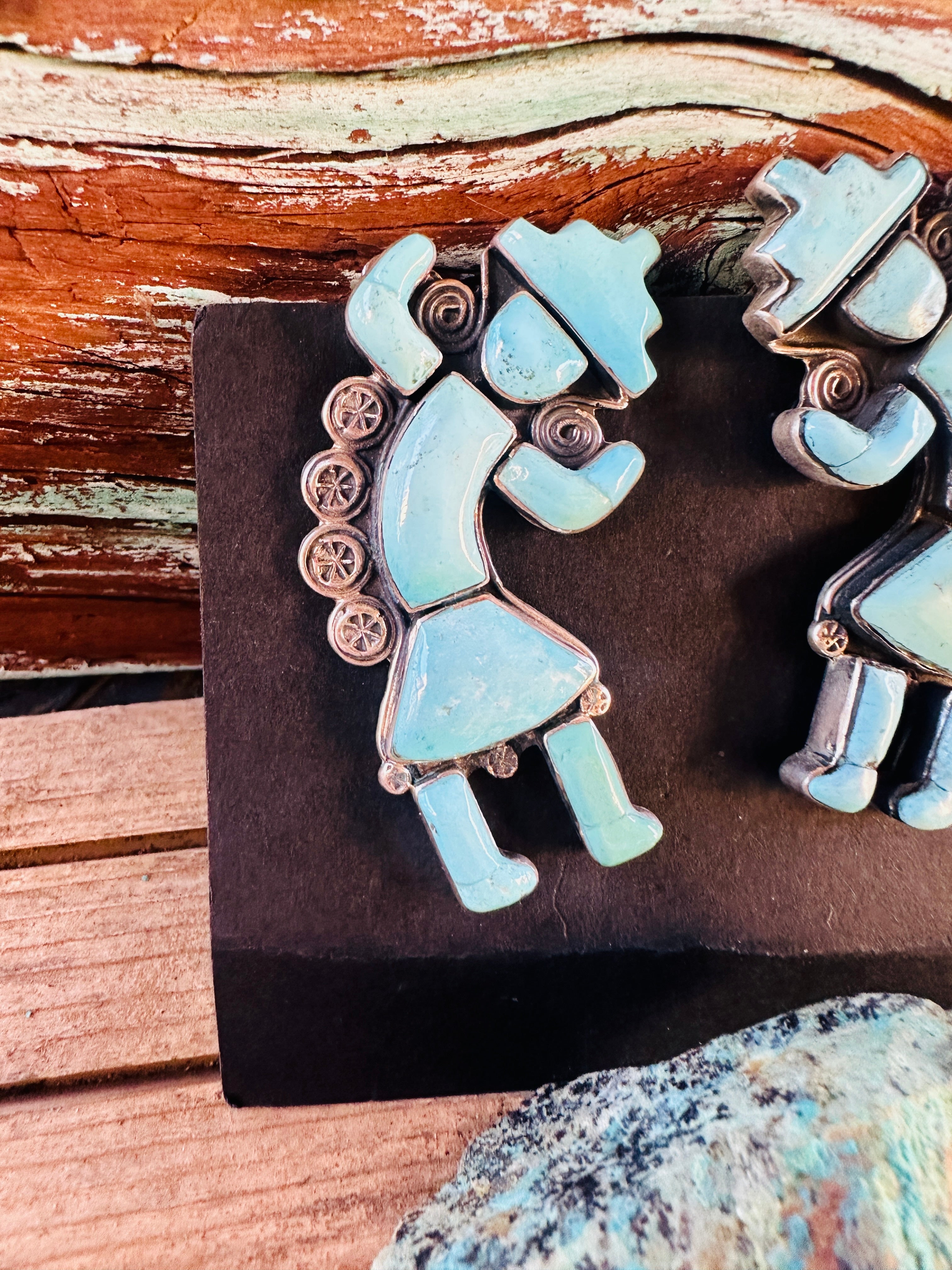 Handcrafted Turquoise & Sterling Silver Kokopelli Clip On Earrings by Federico Jimenez