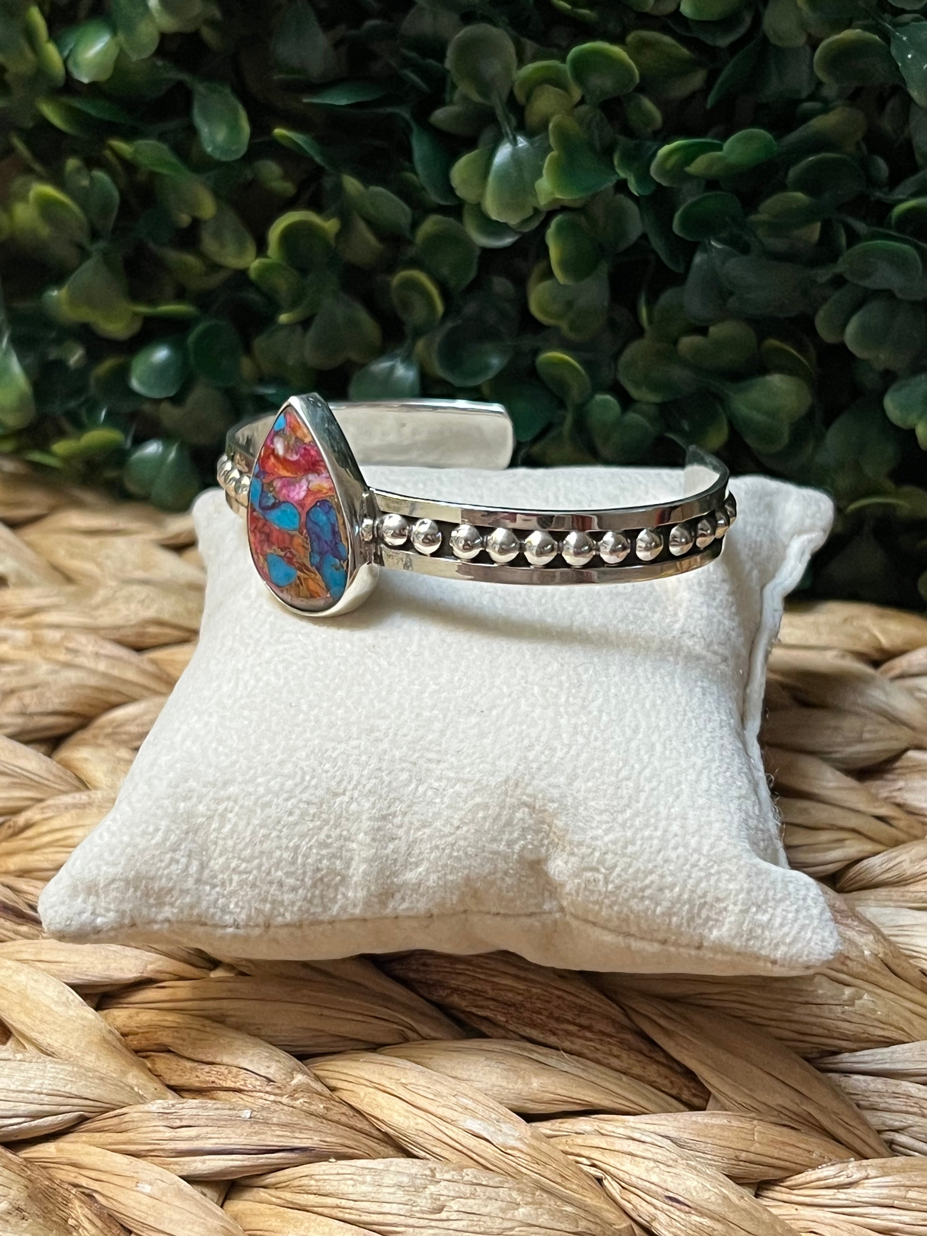 Handmade Sterling Silver & Pink Dream Tear Drop Handcuff Bracelet