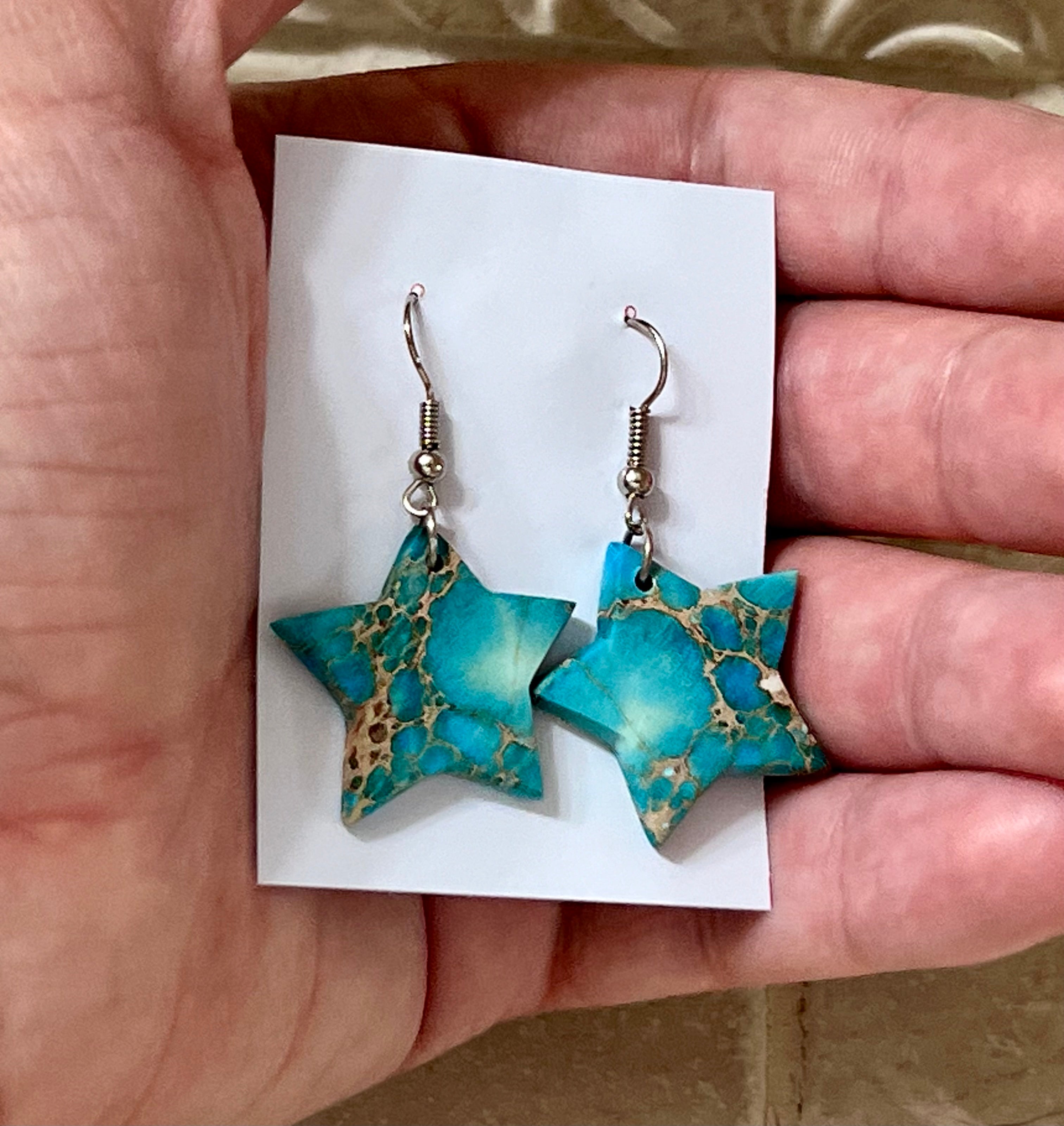 Handcrafted Blue Indigo Turquoise & Sterling Silver Star Slab Earrings