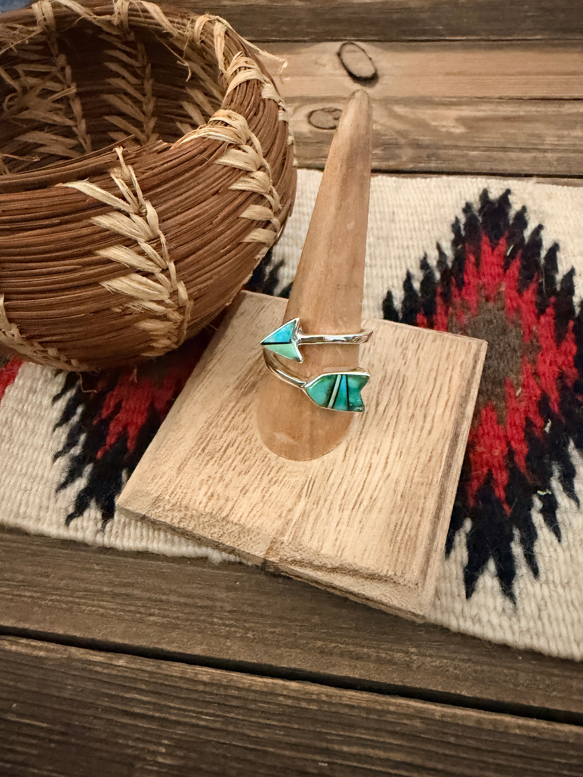 Handcrafted Sterling Silver & Turquoise Inlay Adjustable Arrow Ring