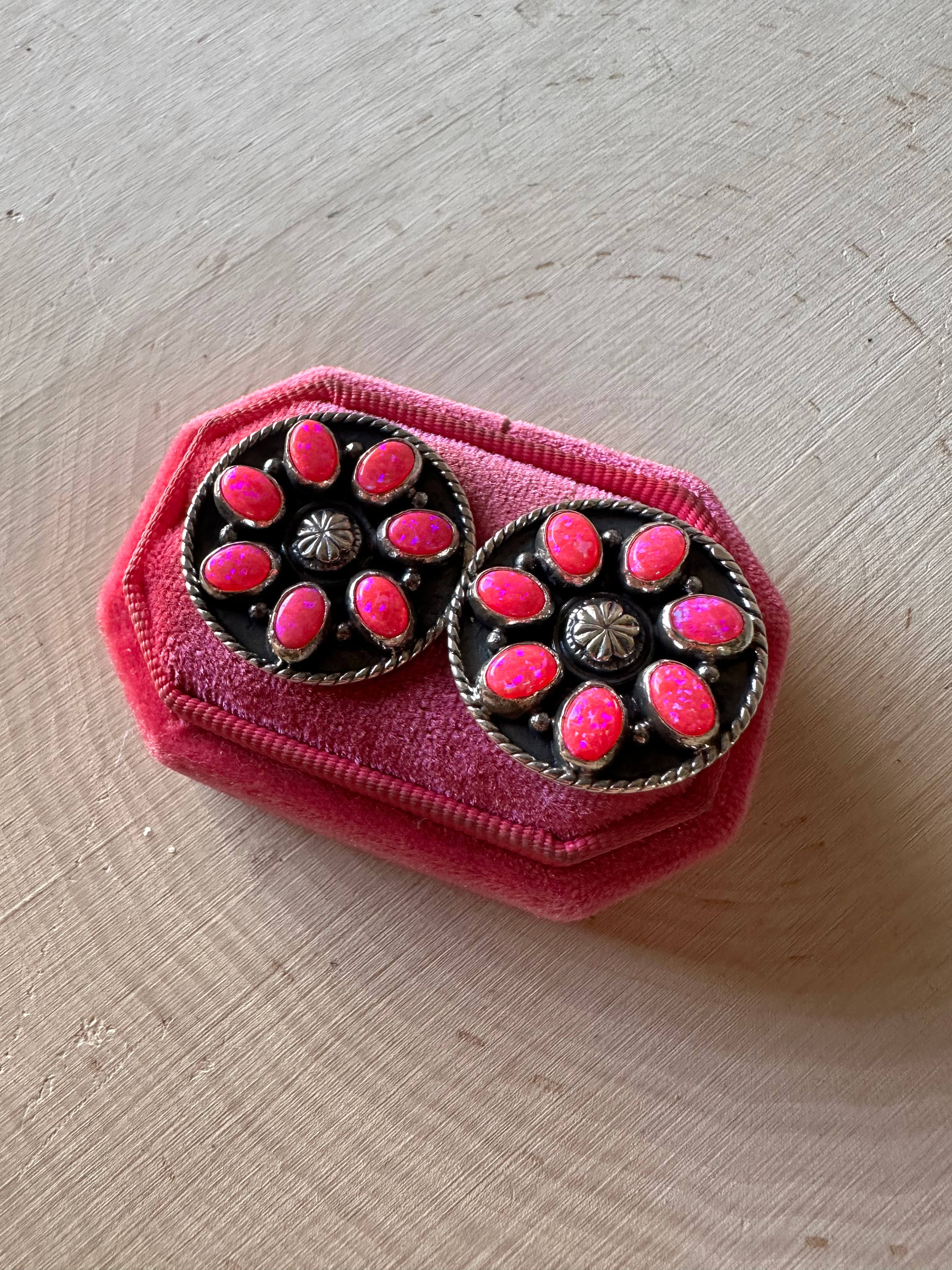 Handmade Hot Pink Fire Opal and Sterling Silver Earrings