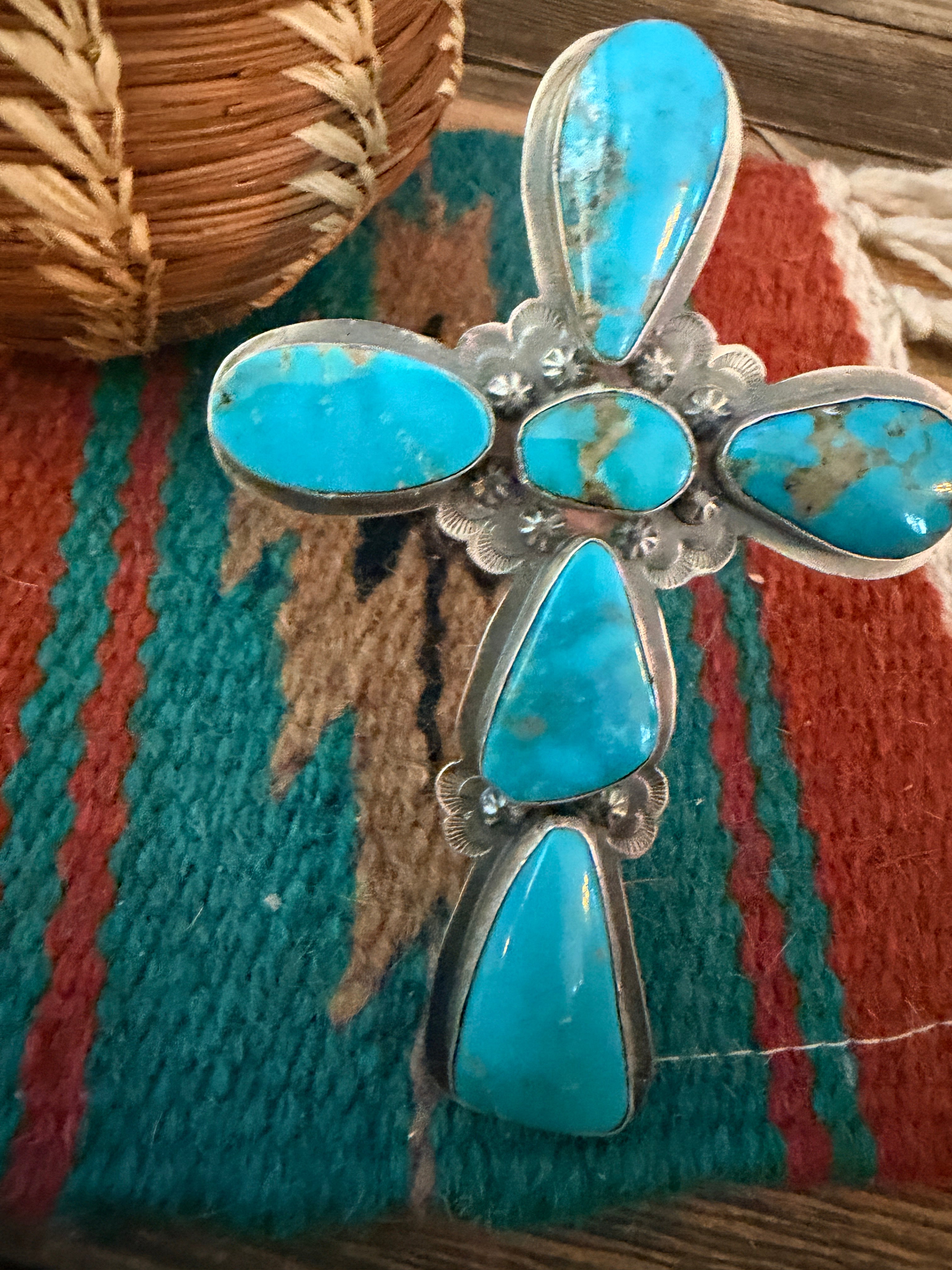Handcrafted Turquoise & Sterling Silver Cross Cuff Bracelet