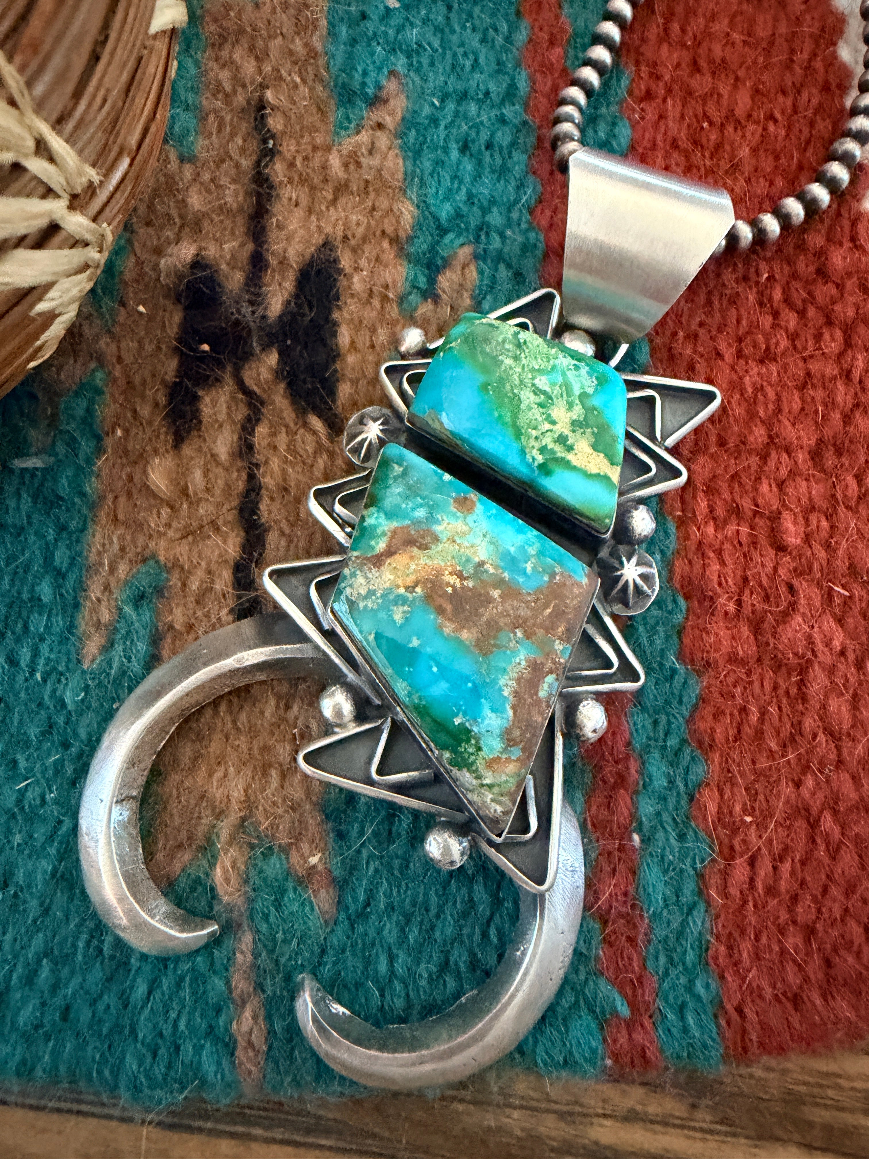 Handcrafted Sterling Silver & Sonoran Mountain Turquoise Naja Pendant by Chimney Butte