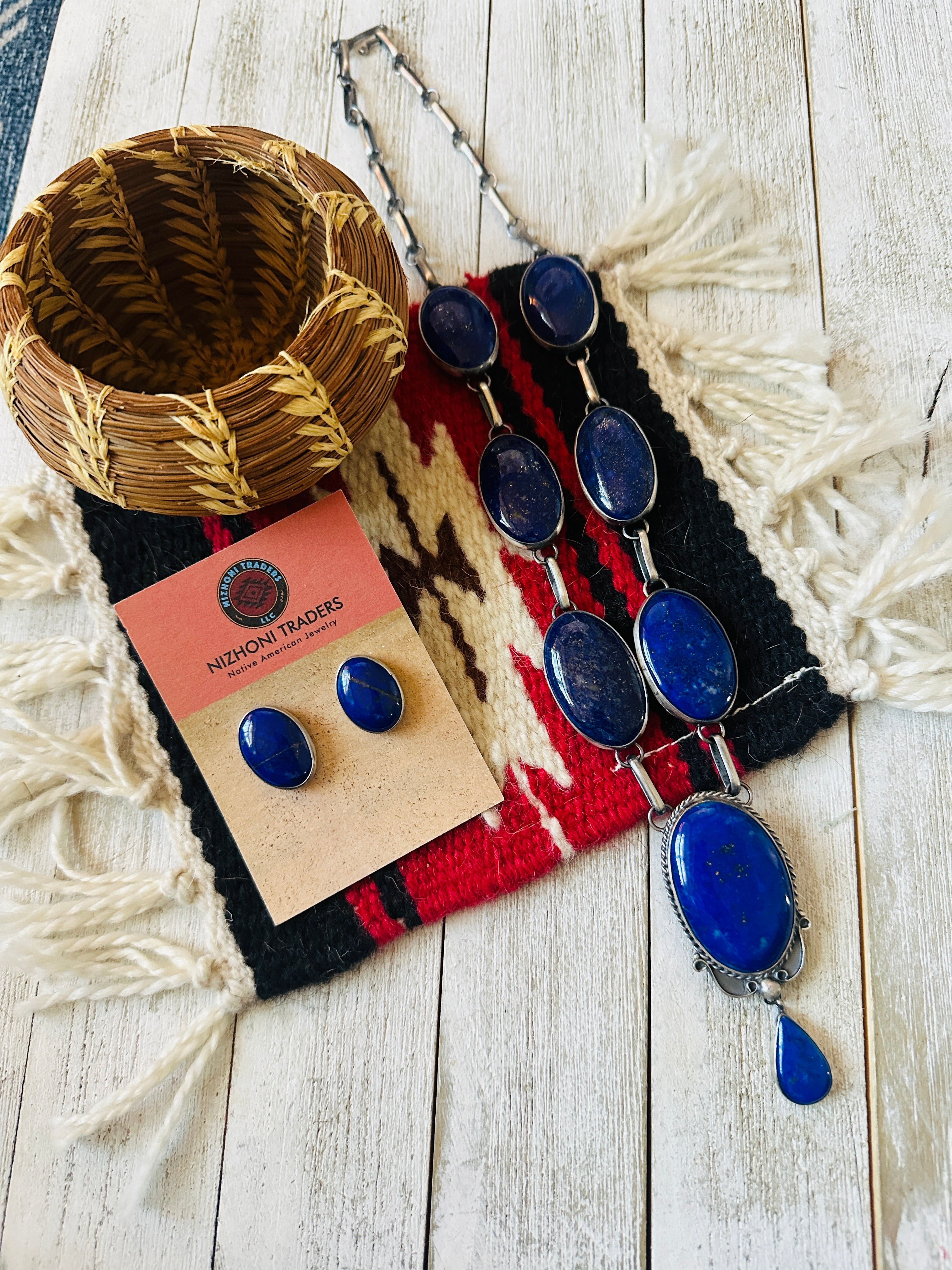 Handcrafted Lapis & Sterling Silver Necklace and Earring Set by Alex James