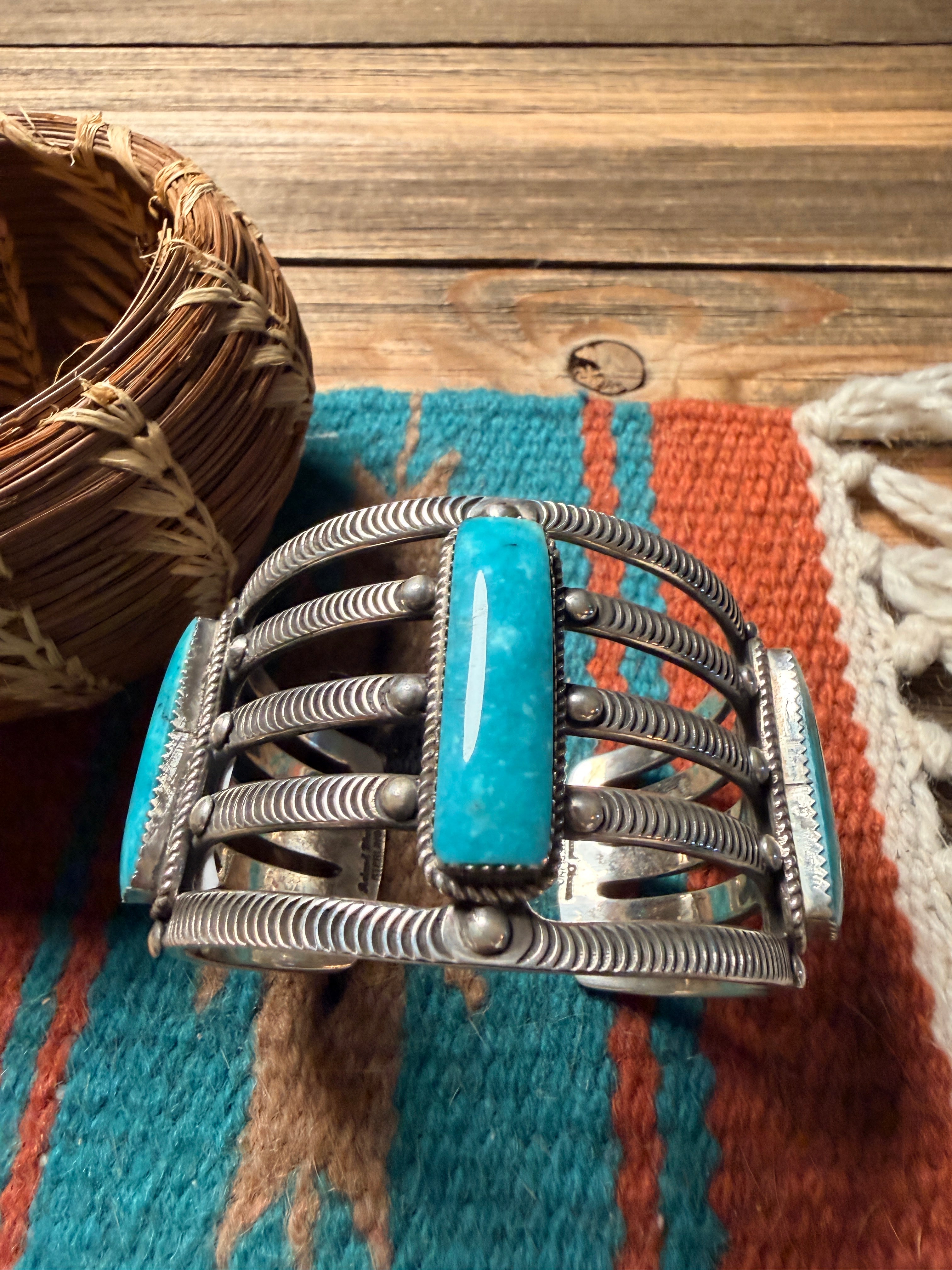 Handcrafted Turquoise & Sterling Silver Cuff Bracelet by Roland Dixson