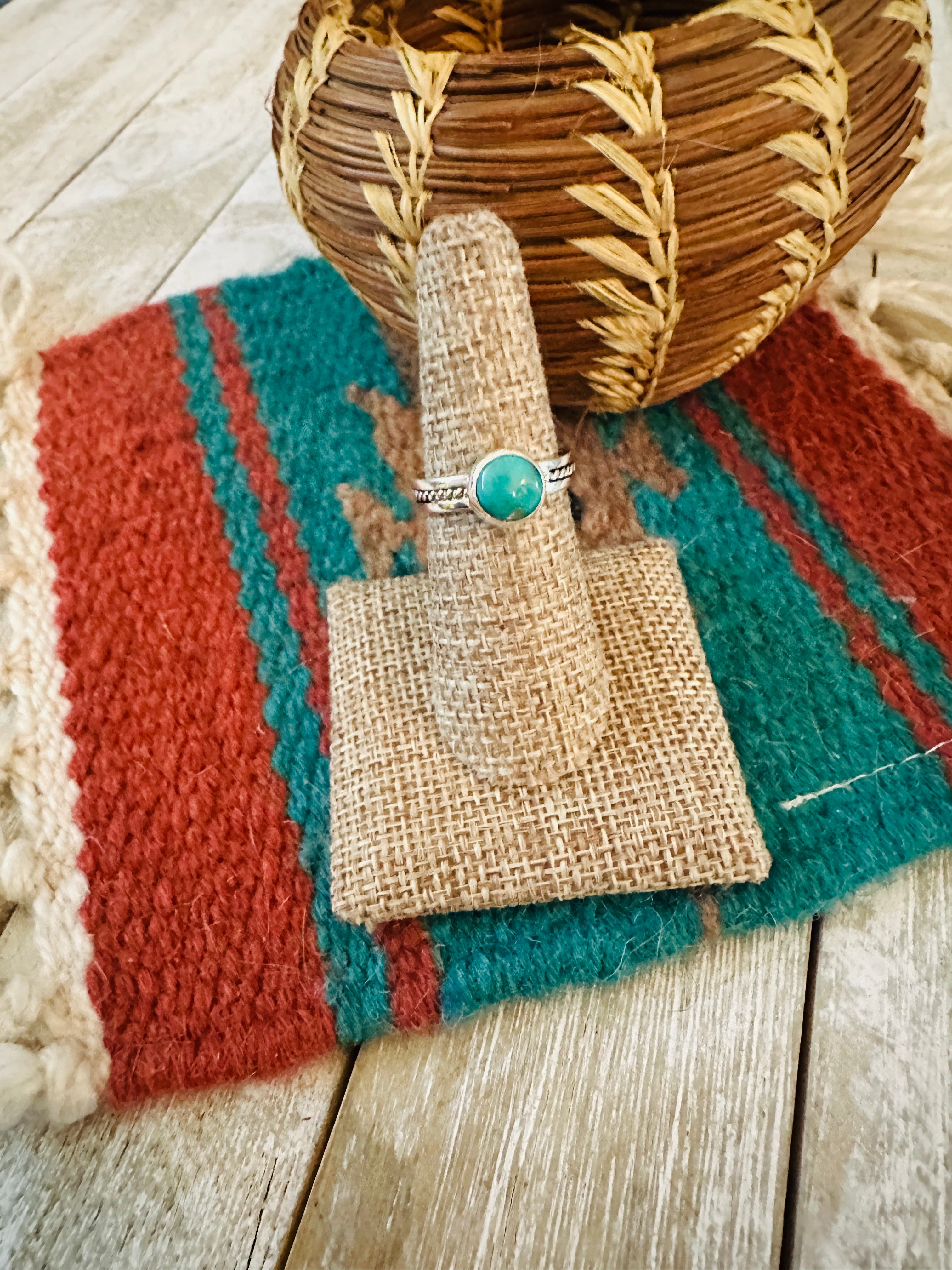 Handcrafted Turquoise & Sterling Silver Ring Size 7