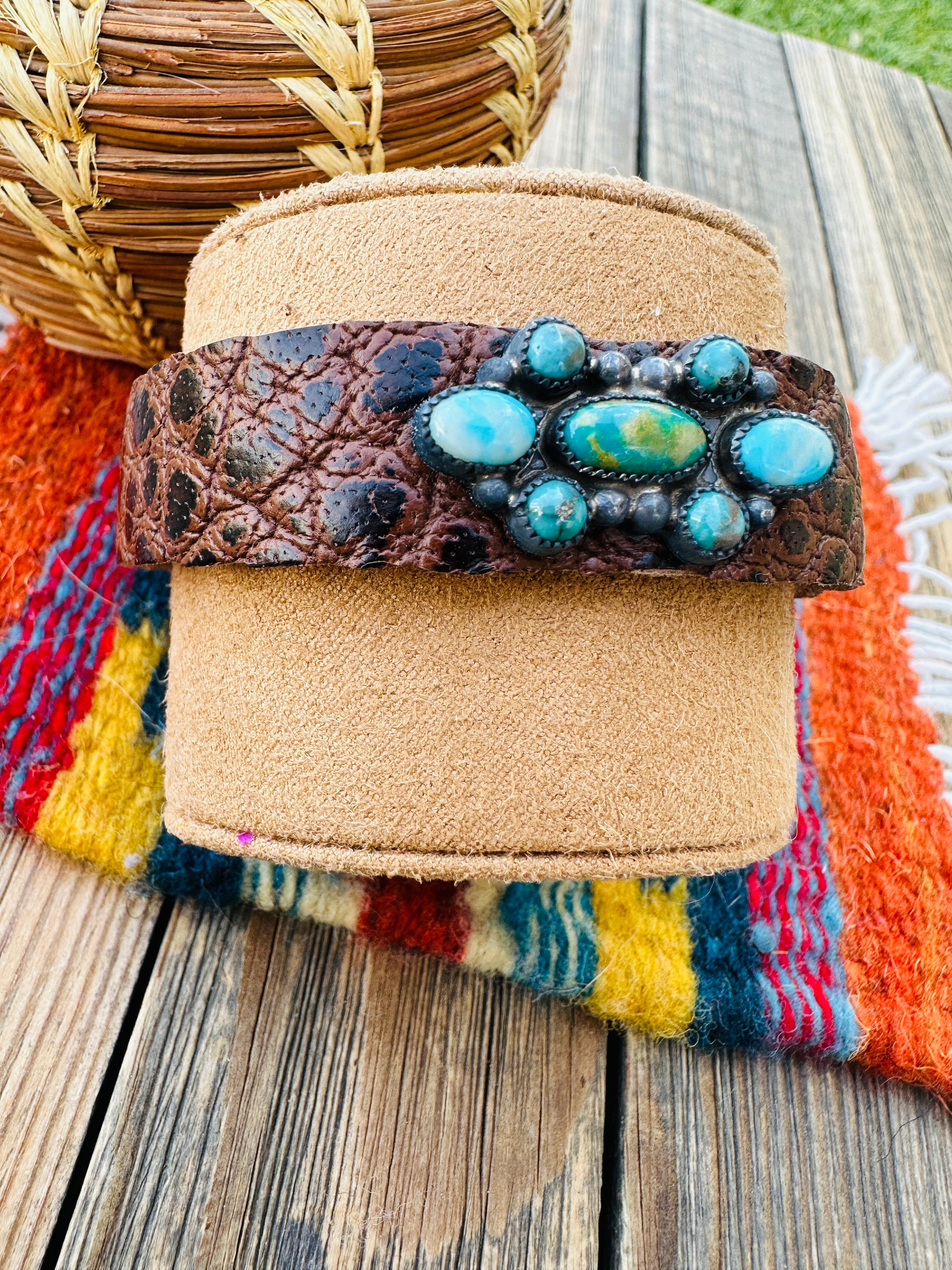 Handcrafted Turquoise & Sterling Silver Leather Bracelet