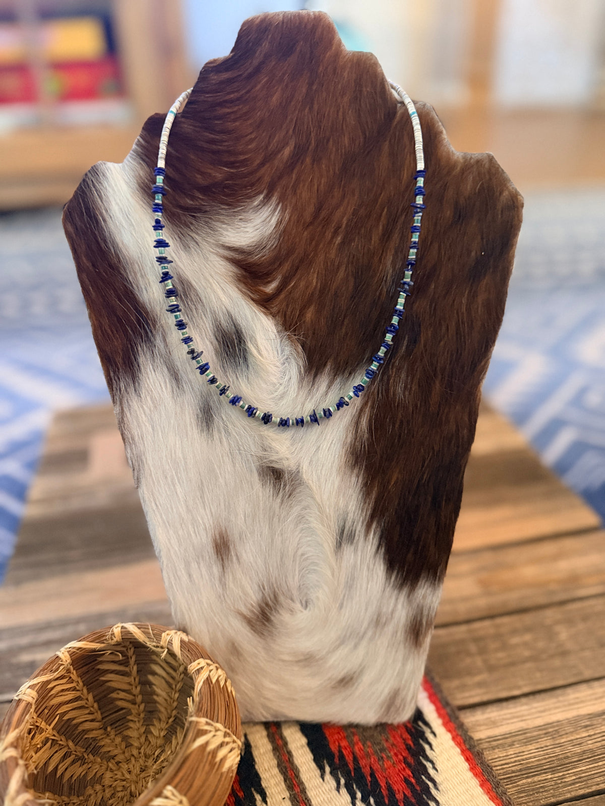 Handcrafted Lapis & Heishi Shell 16” Beaded Necklace
