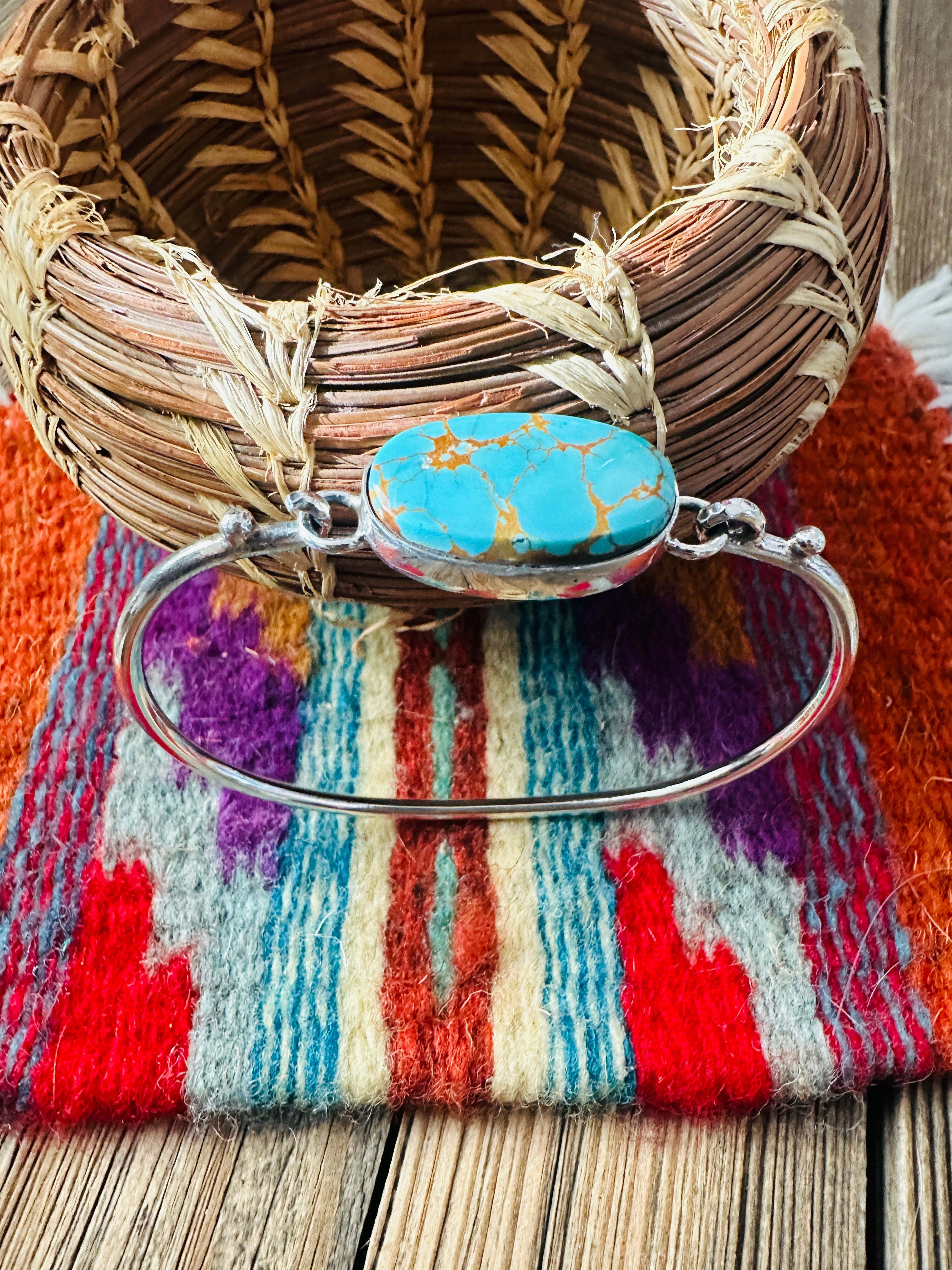 Handcrafted Turquoise & Sterling Silver Hinged Bangle Bracelet