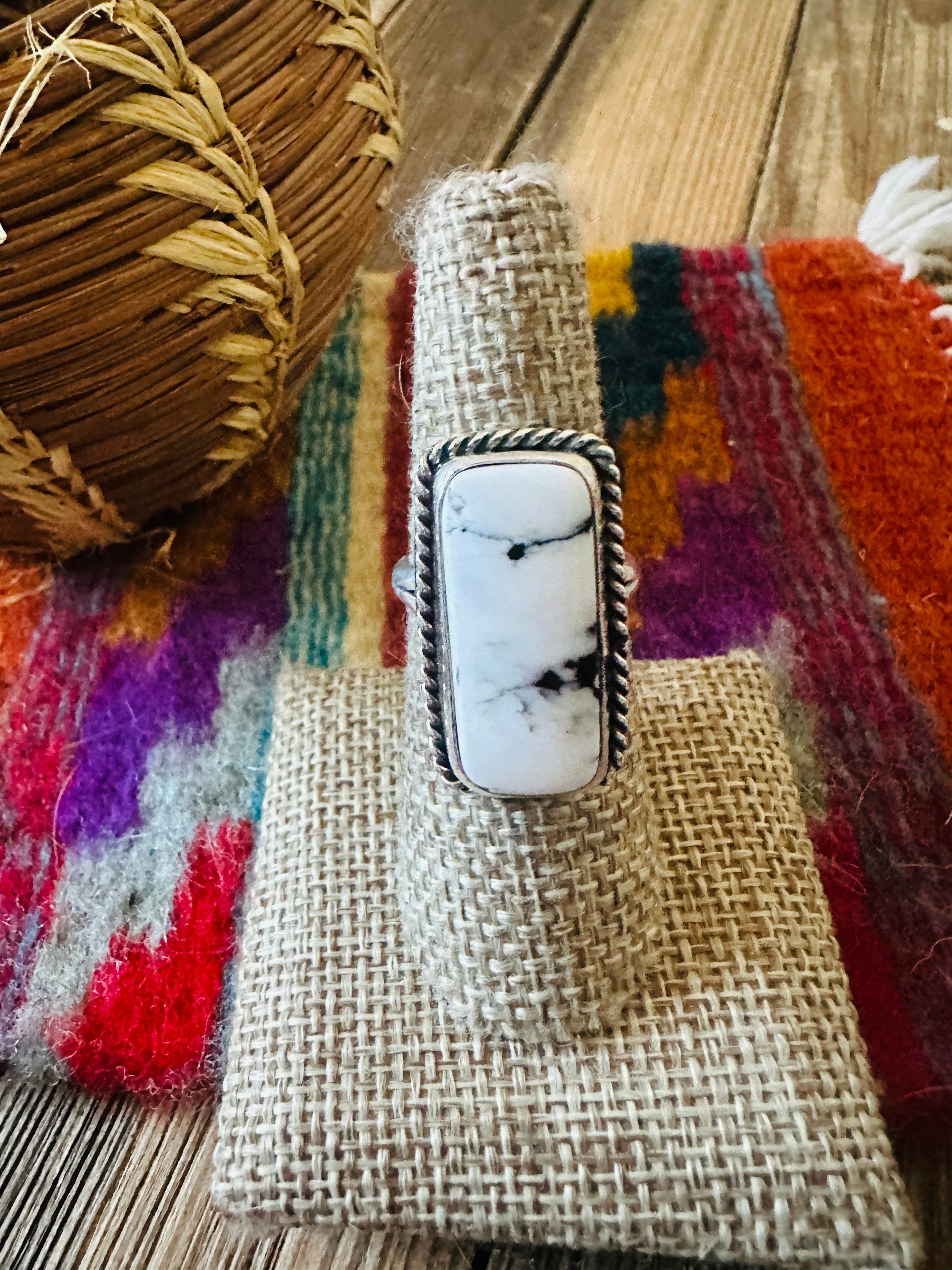 Handcrafted White Buffalo & Sterling Silver Ring Size 6.75