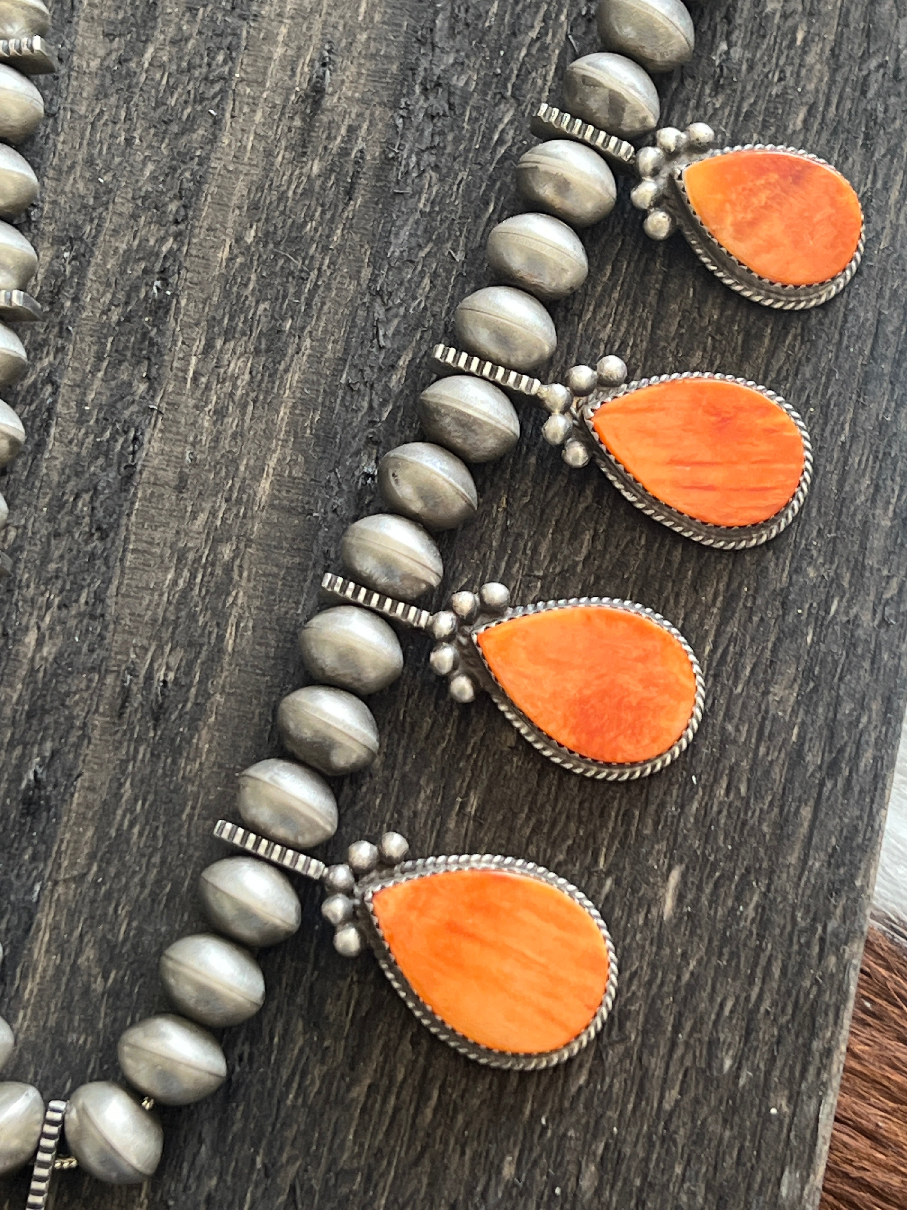 Handcrafted Sterling Silver And Orange Spiny Oyster Shell Dragonfly Bead Necklace by Selena Warner