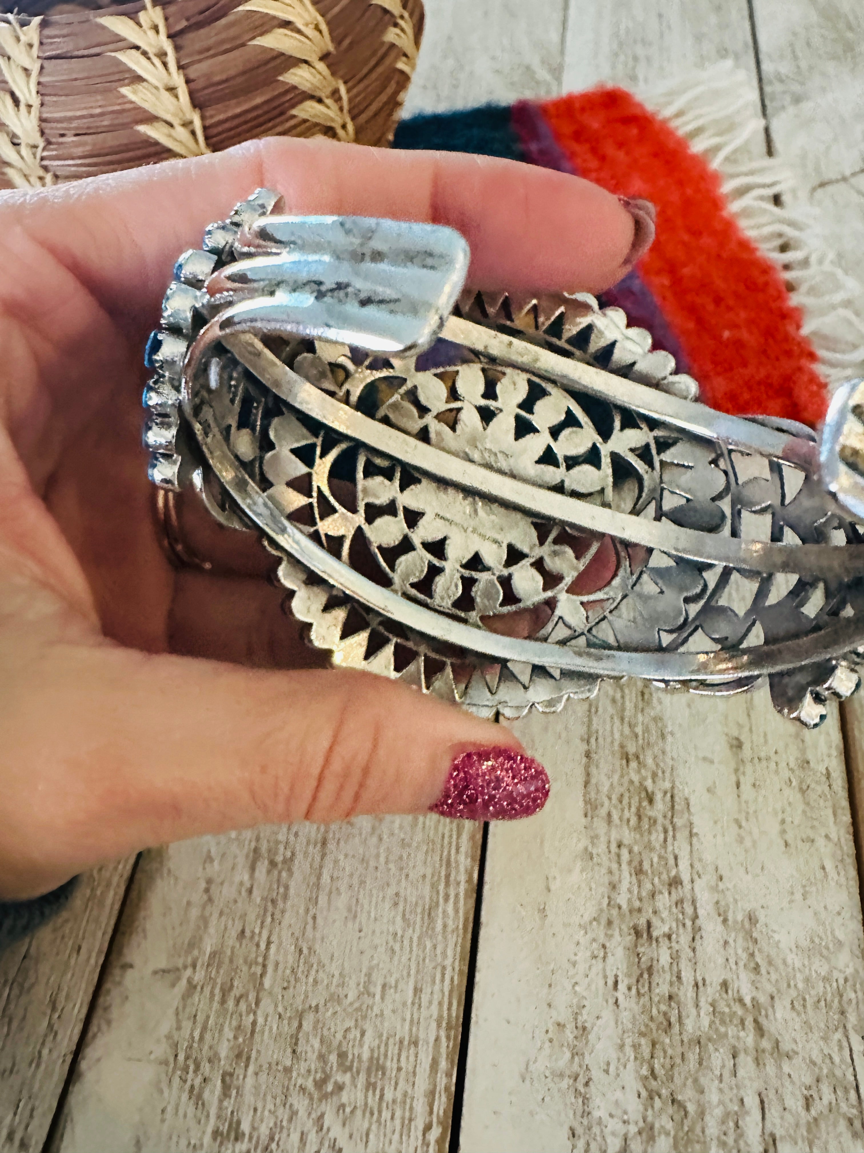 Nizhoni Handmade Sterling Silver & Blue Opal Cuff Bracelet /