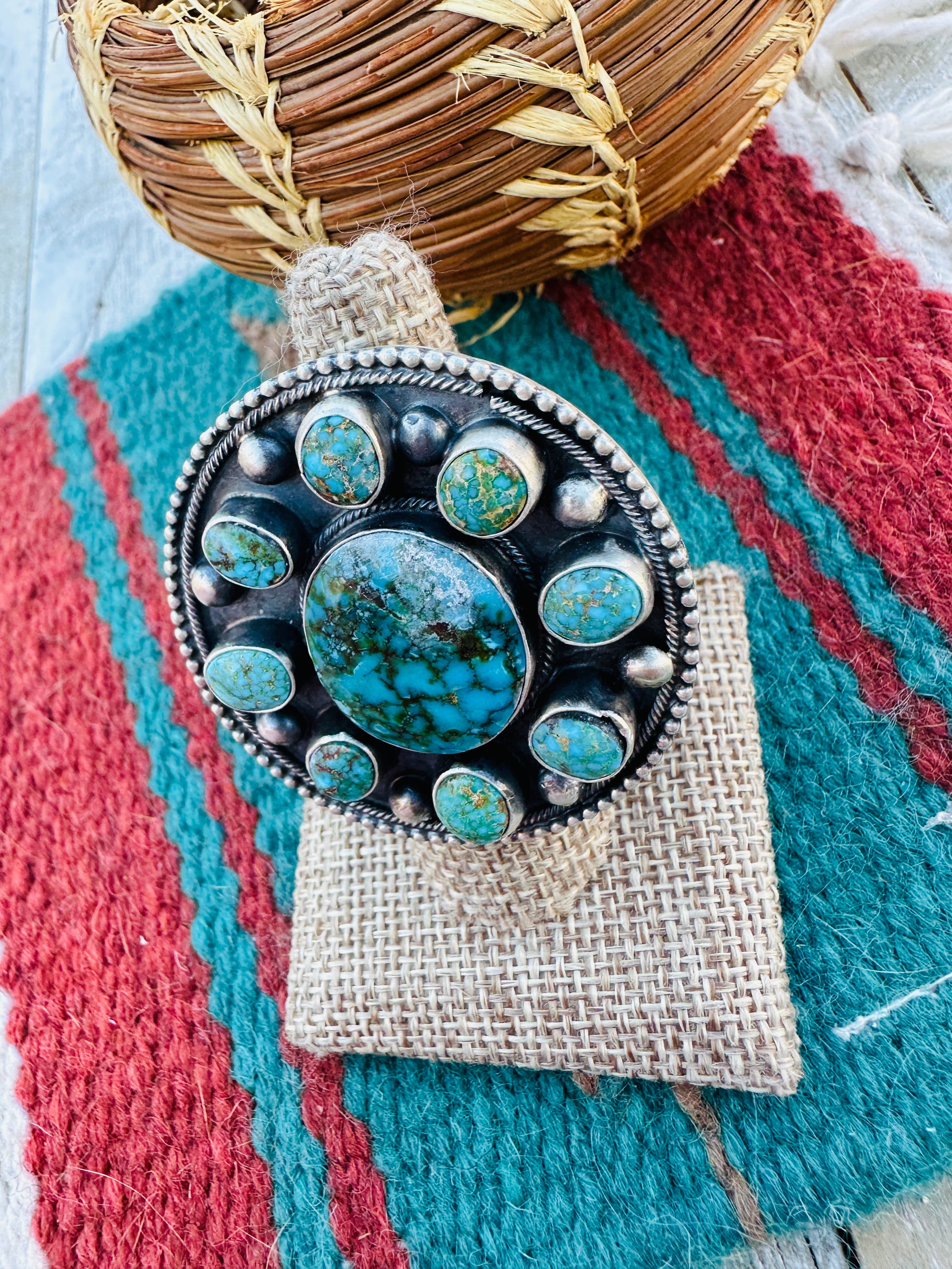 Hand Crafted Turquoise & Sterling Silver Ring Size 8 by Bobby Johnson