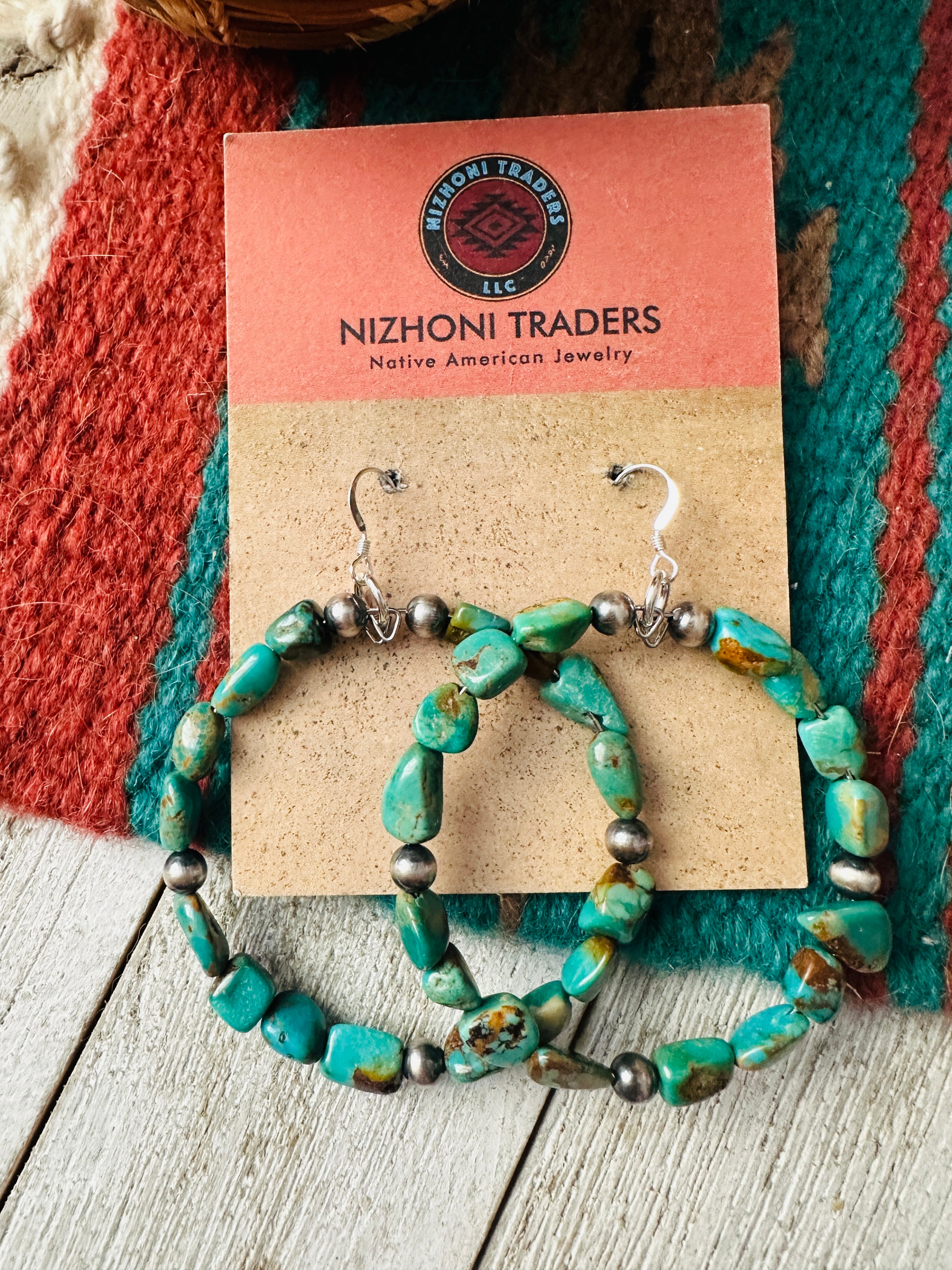 Handcrafted Turquoise & Sterling Silver Beaded Hoop Earrings