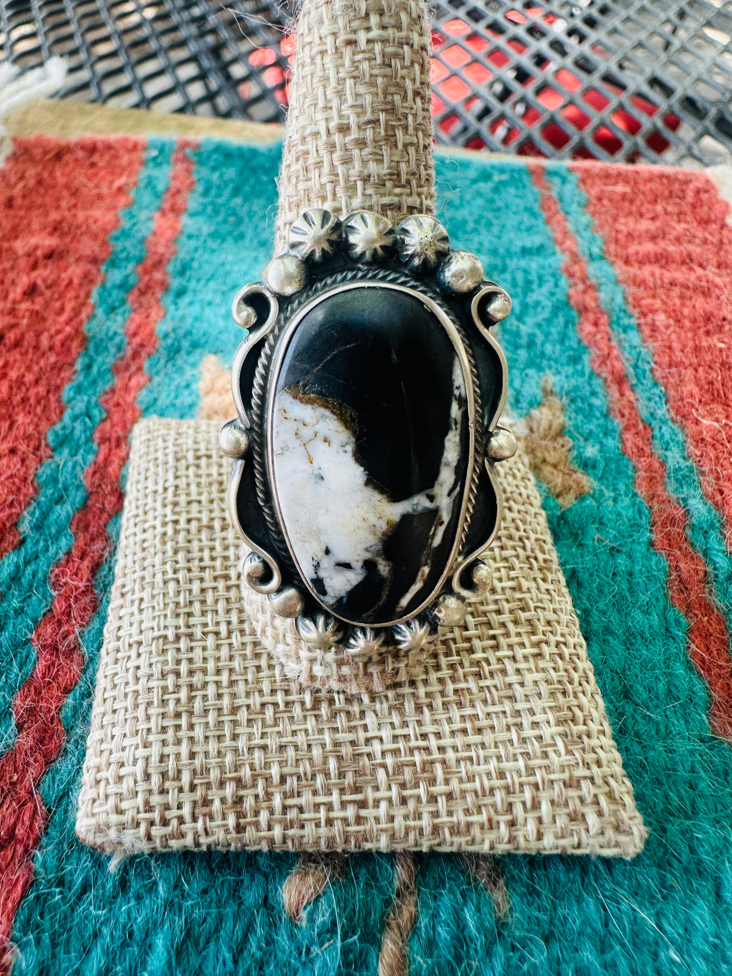 Handcrafted Sterling Silver And White Buffalo Adjustable Ring