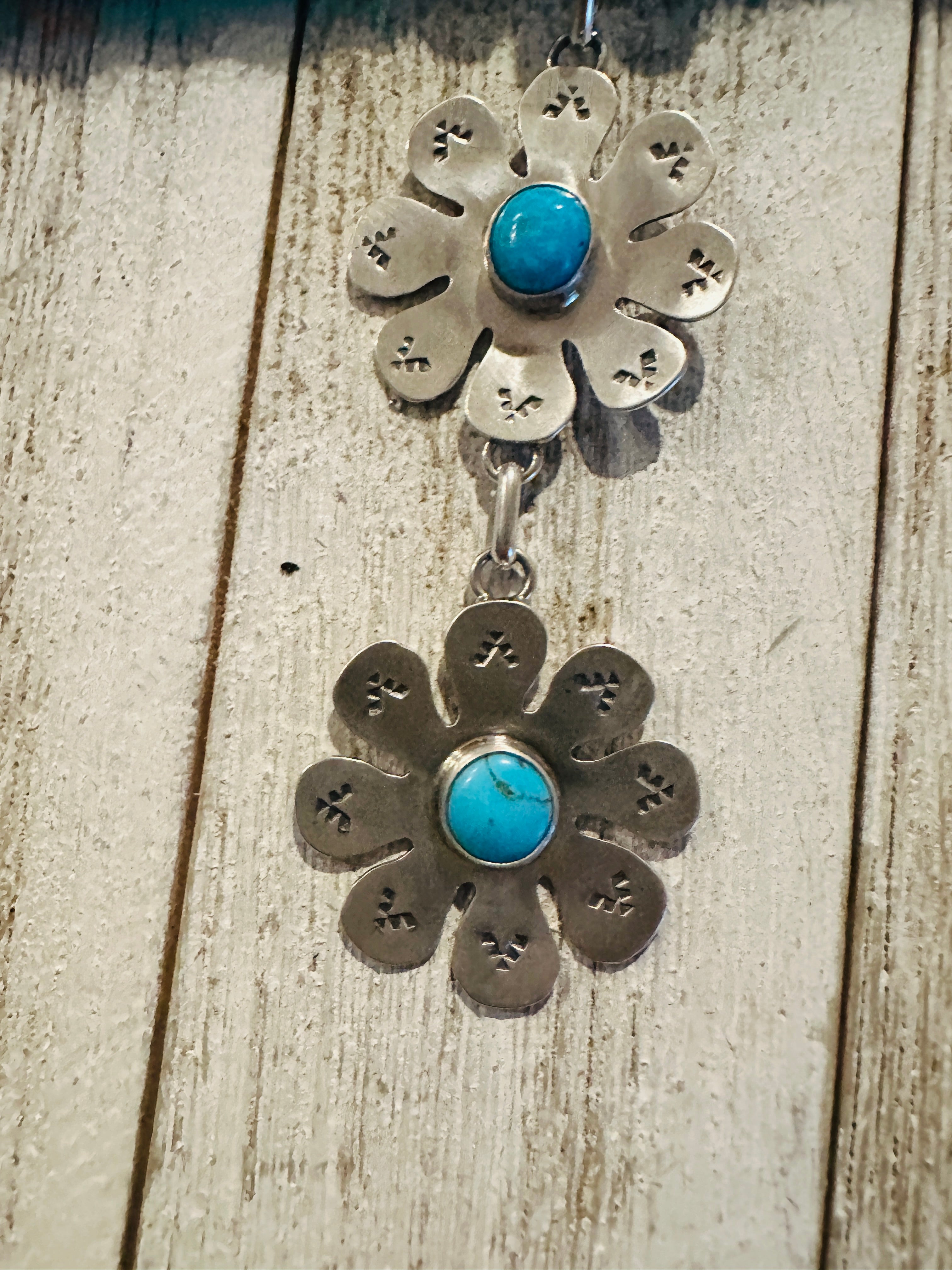 Handcrafted Sterling Silver & Turquoise Flower Lariat Necklace