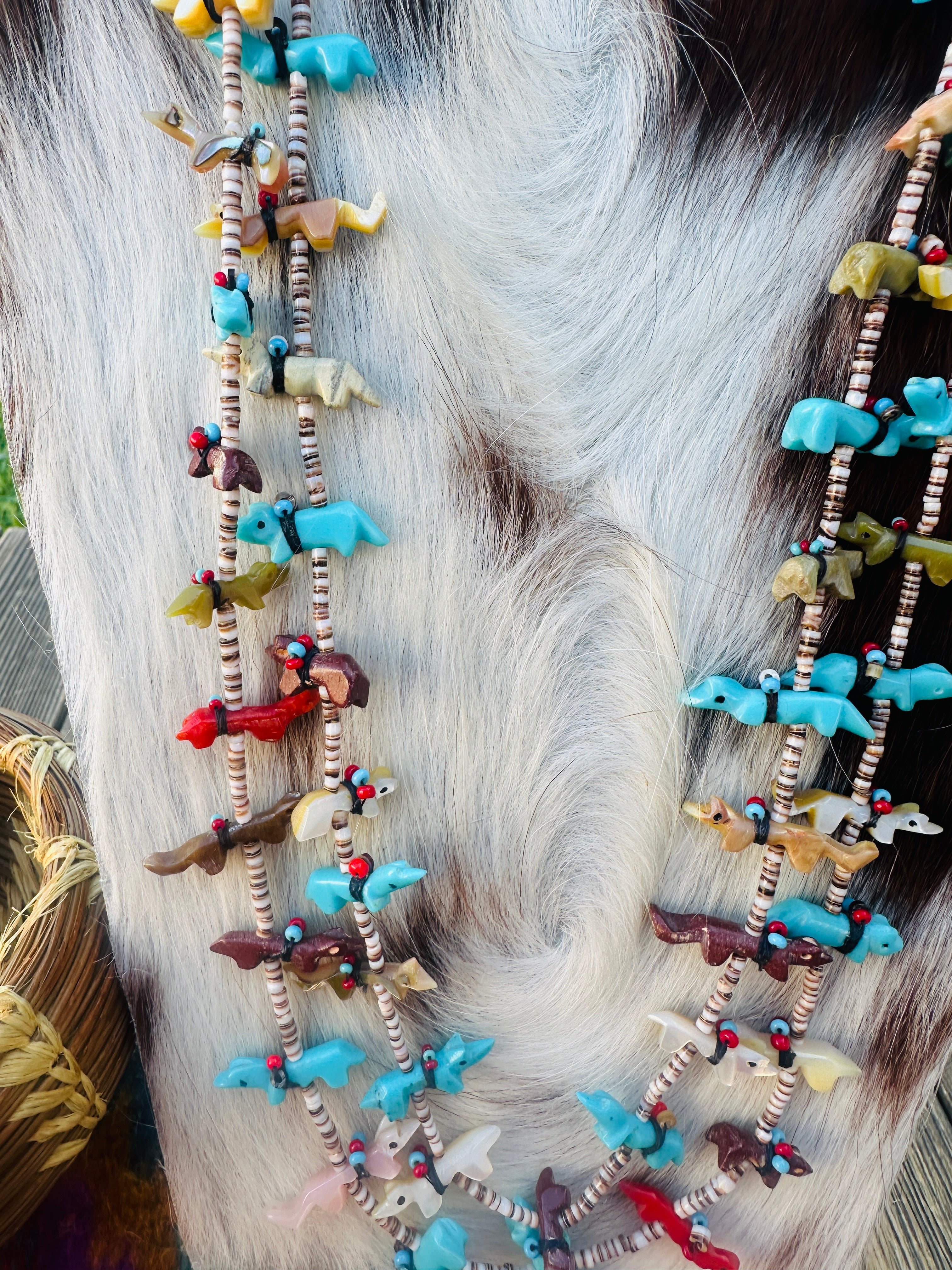 Old Pawn Handcrafted Multi Stone Fetish Beaded 28” Necklace