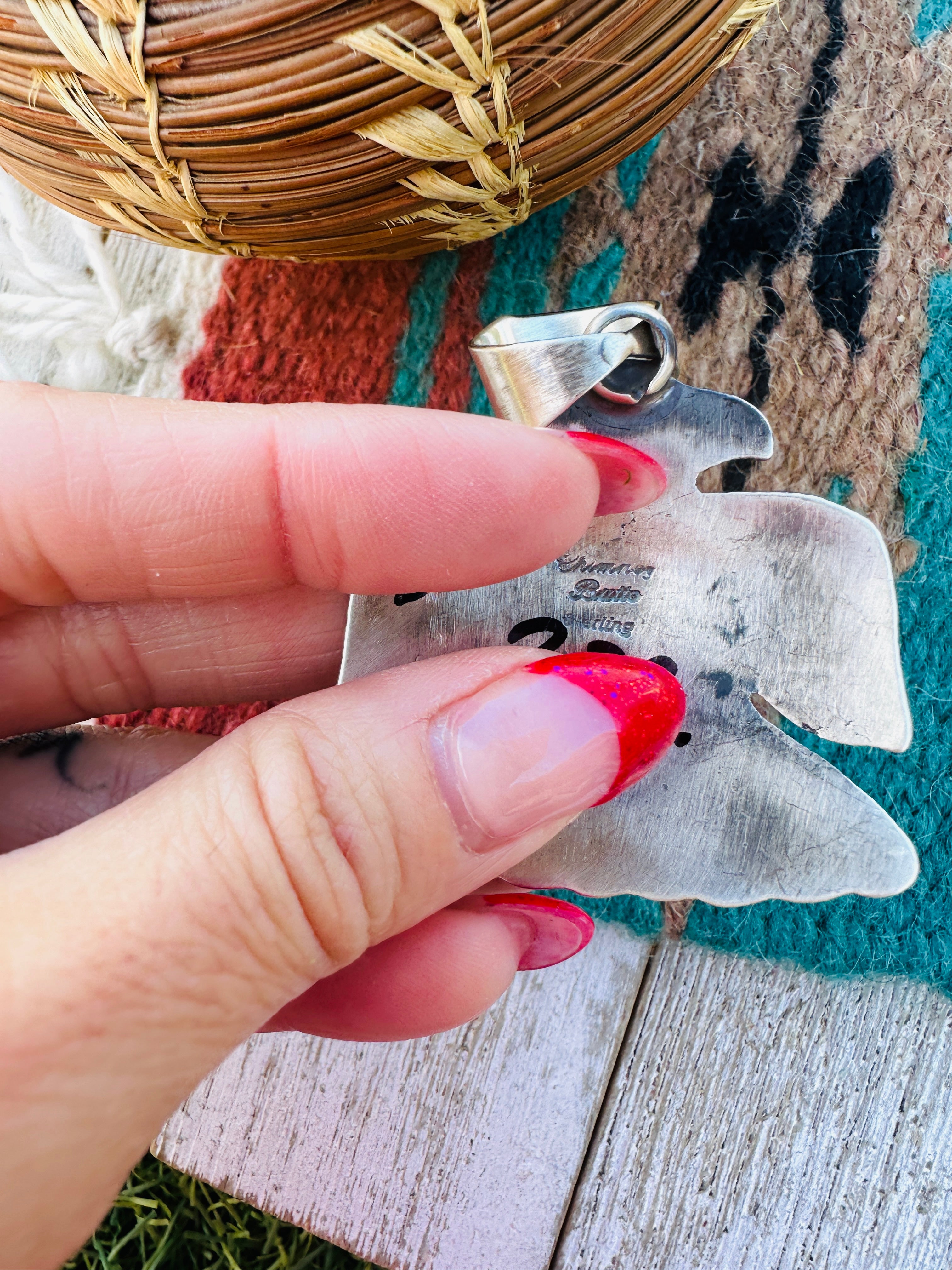 Handcrafted Sterling Silver & Palomino Turquoise Thunderbird Pendant by Chimney Butte