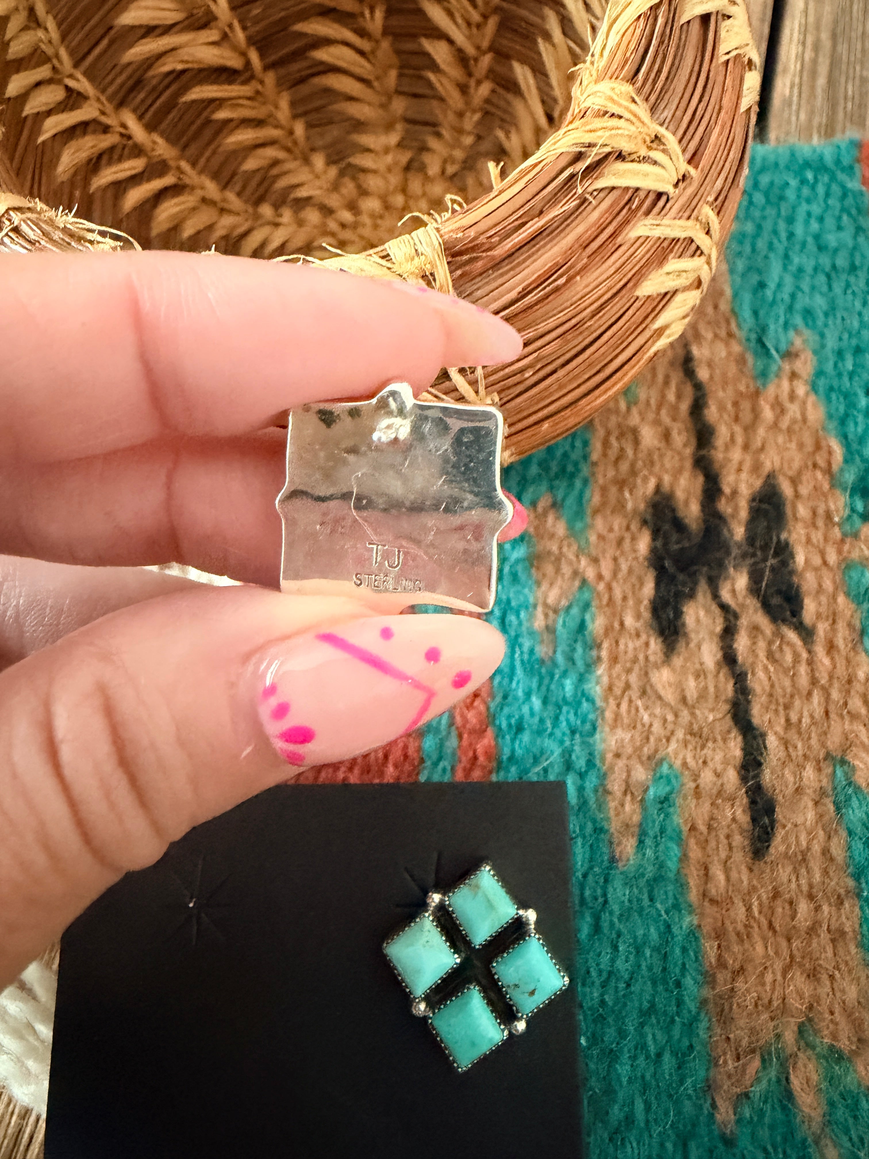 Handcrafted Turquoise & Sterling Silver Cluster Post Earrings