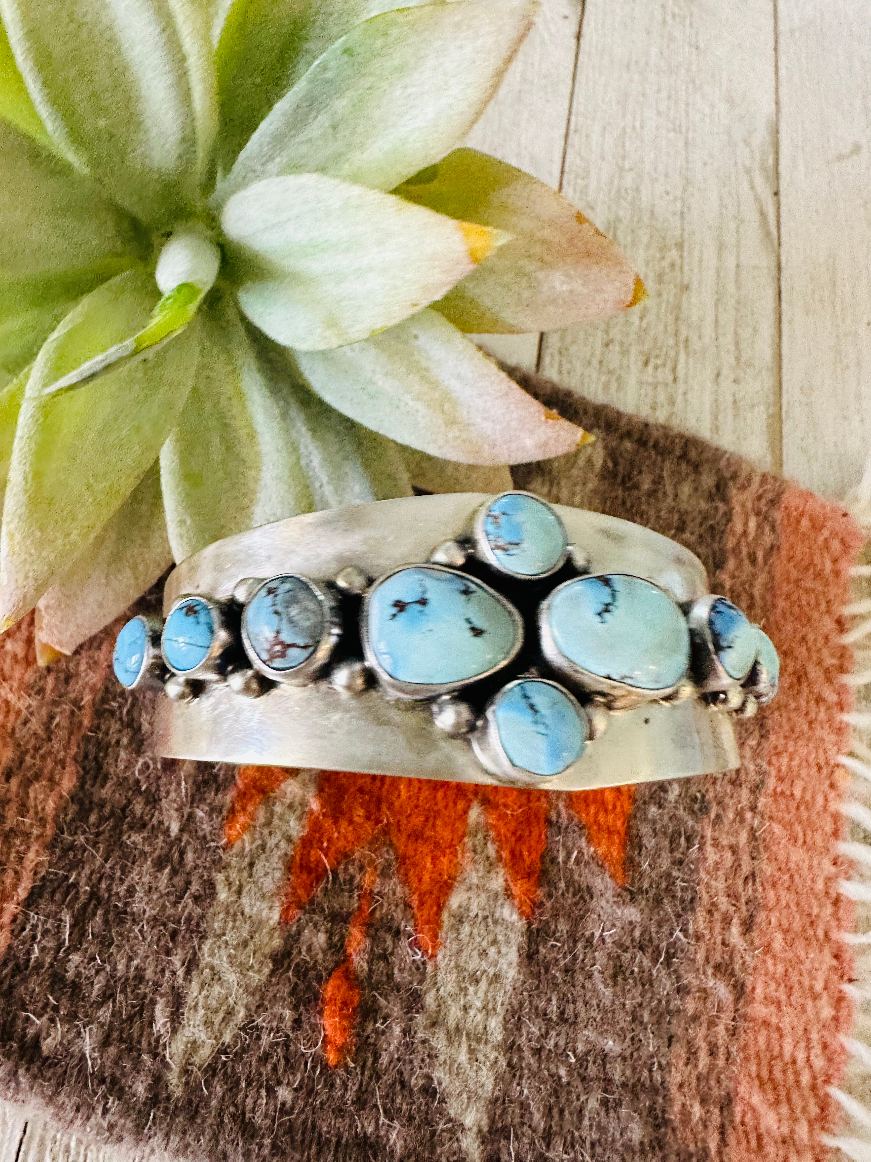 Handcrafted Golden Hills Turquoise & Sterling Silver Cuff Bracelet /