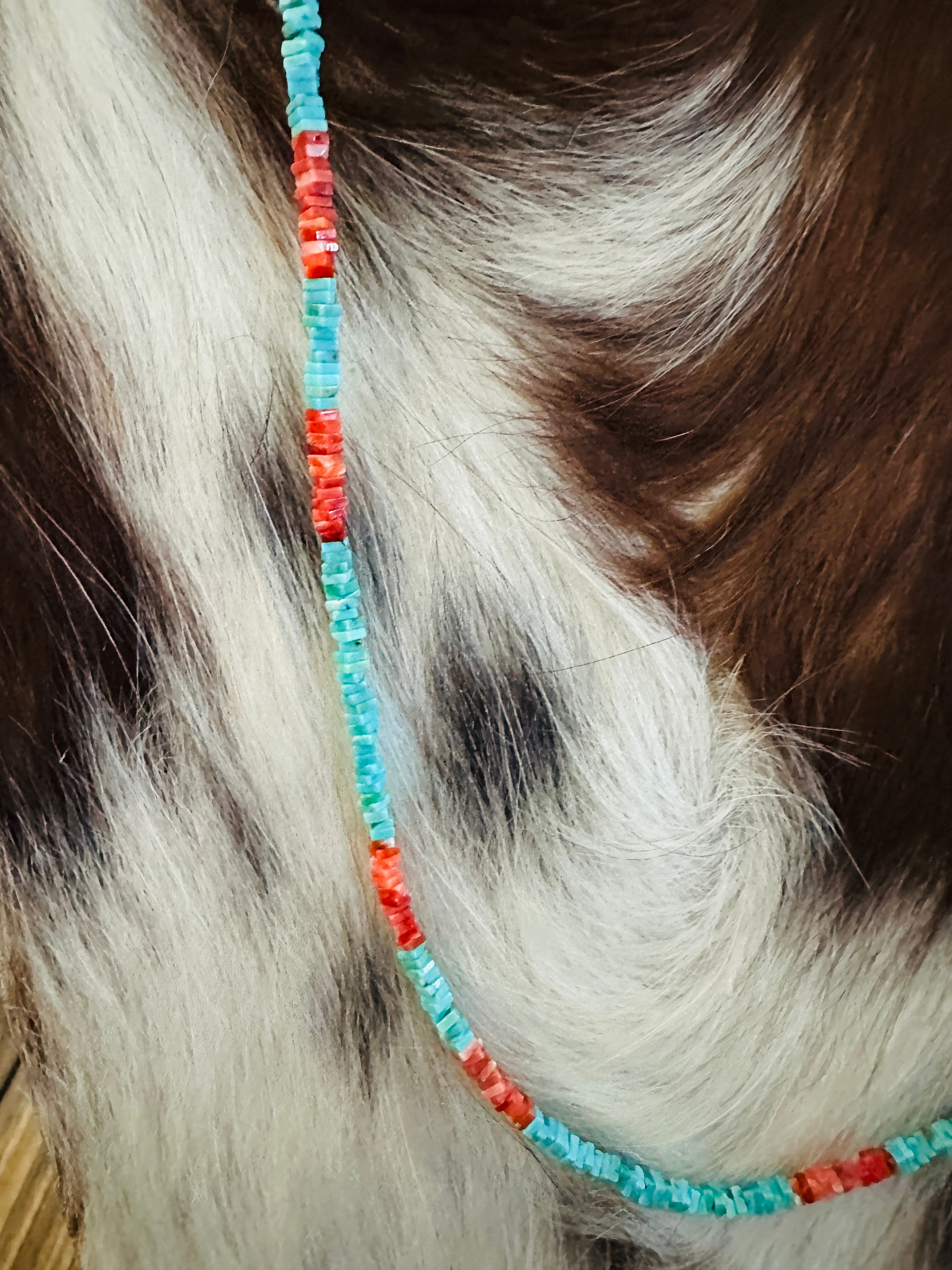 Handcrafted Turquoise & Spiny Oyster 20” Beaded Necklace
