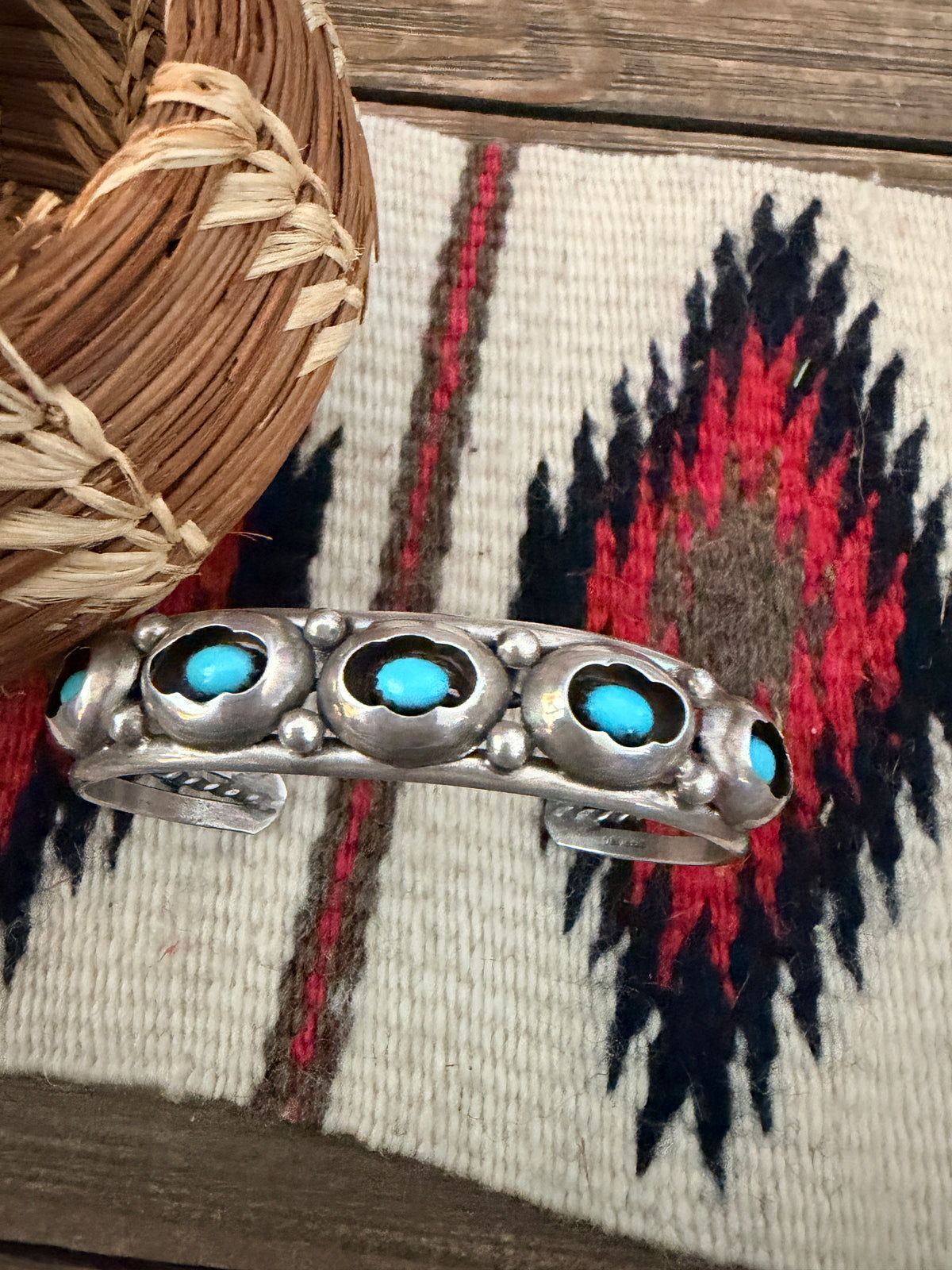 Handcrafted Old Pawn Sterling Silver & Turquoise Cuff Bracelet