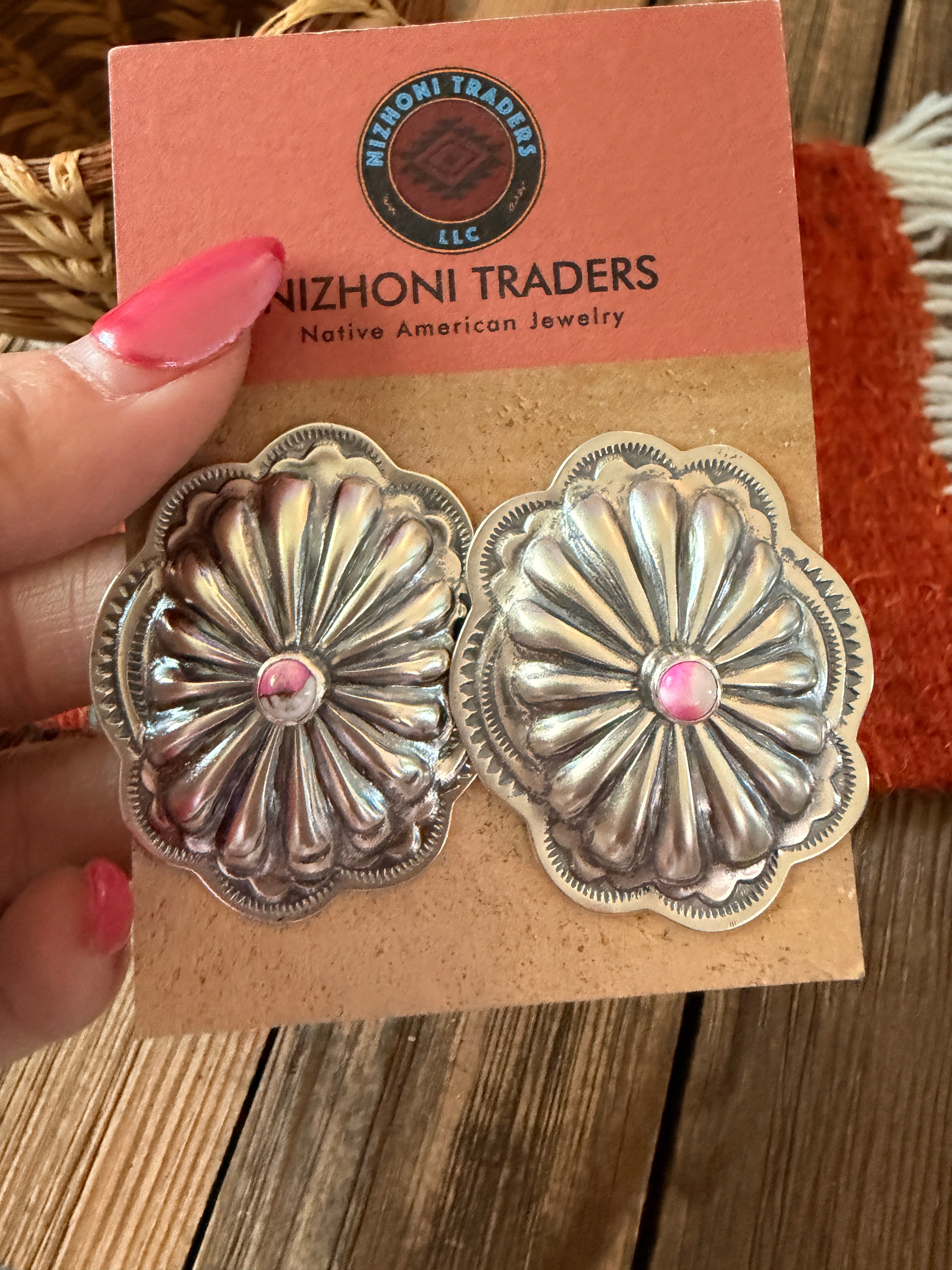 Handcrafted Cotton Candy & Sterling Silver Concho Post Earrings
