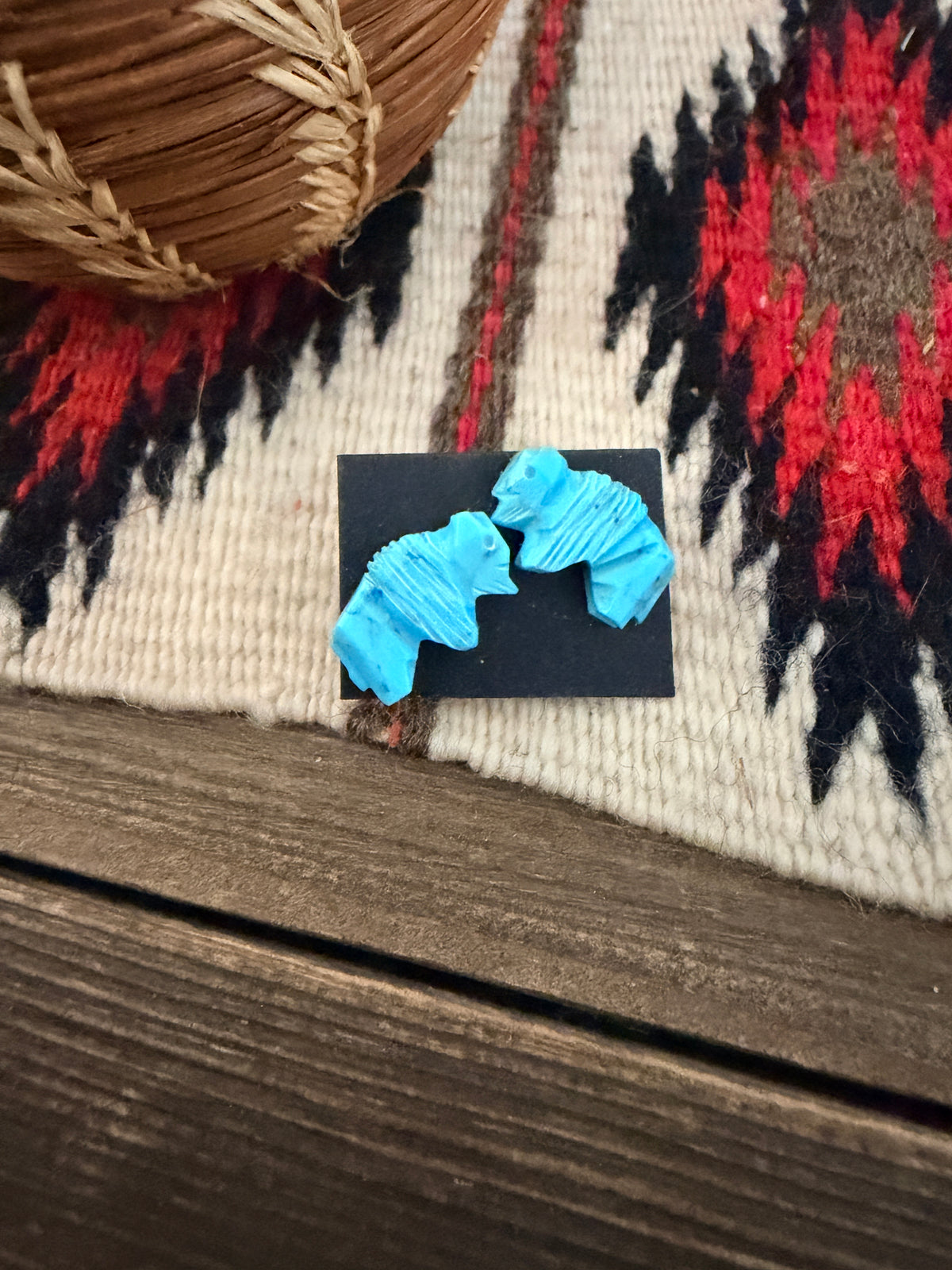 Handcrafted Hand Carved Turquoise Fetish Buffalo Stud Earrings
