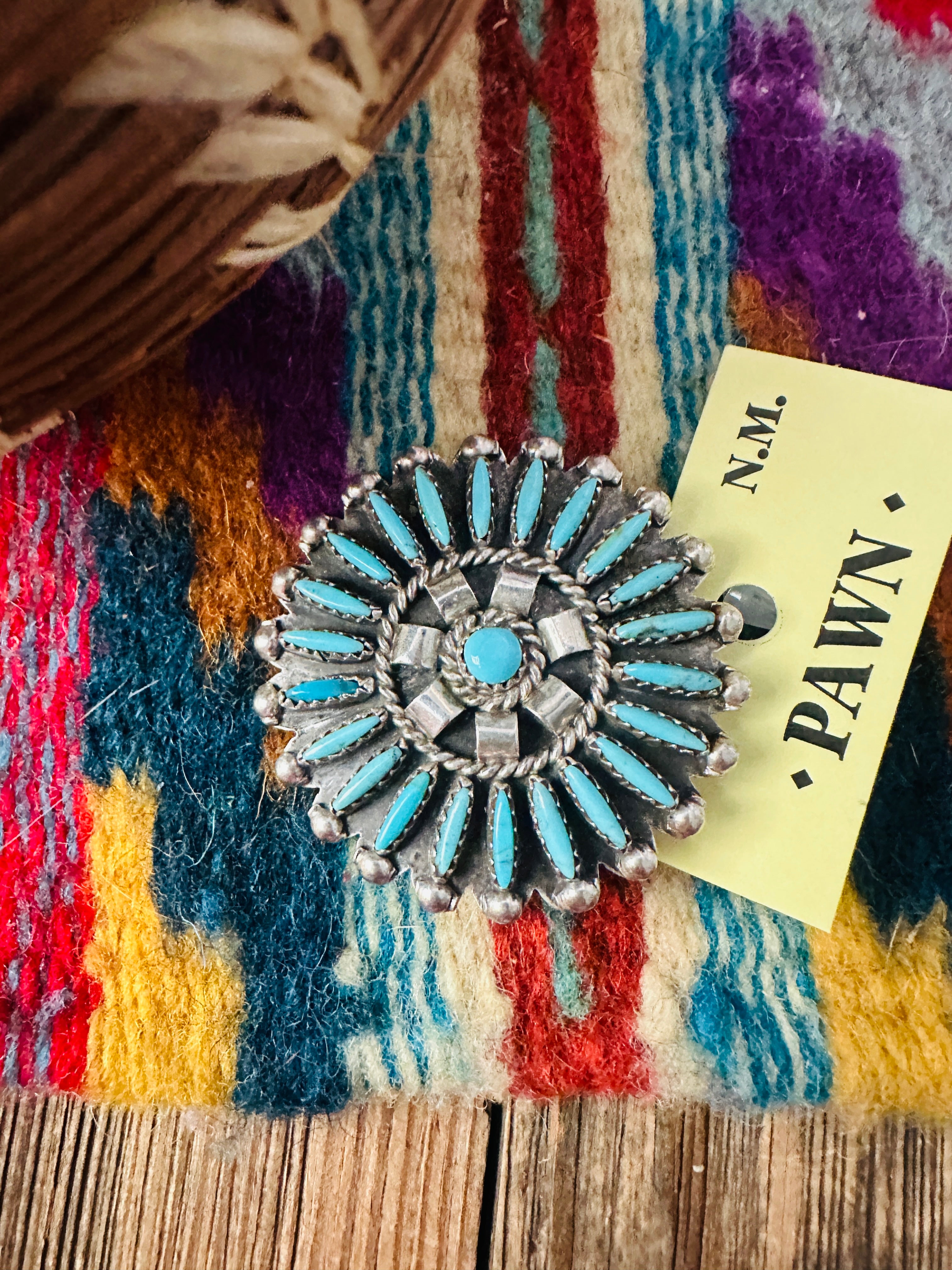 Old Pawn Handcrafted Turquoise and Sterling Silver Cluster Brooch/ Pendant