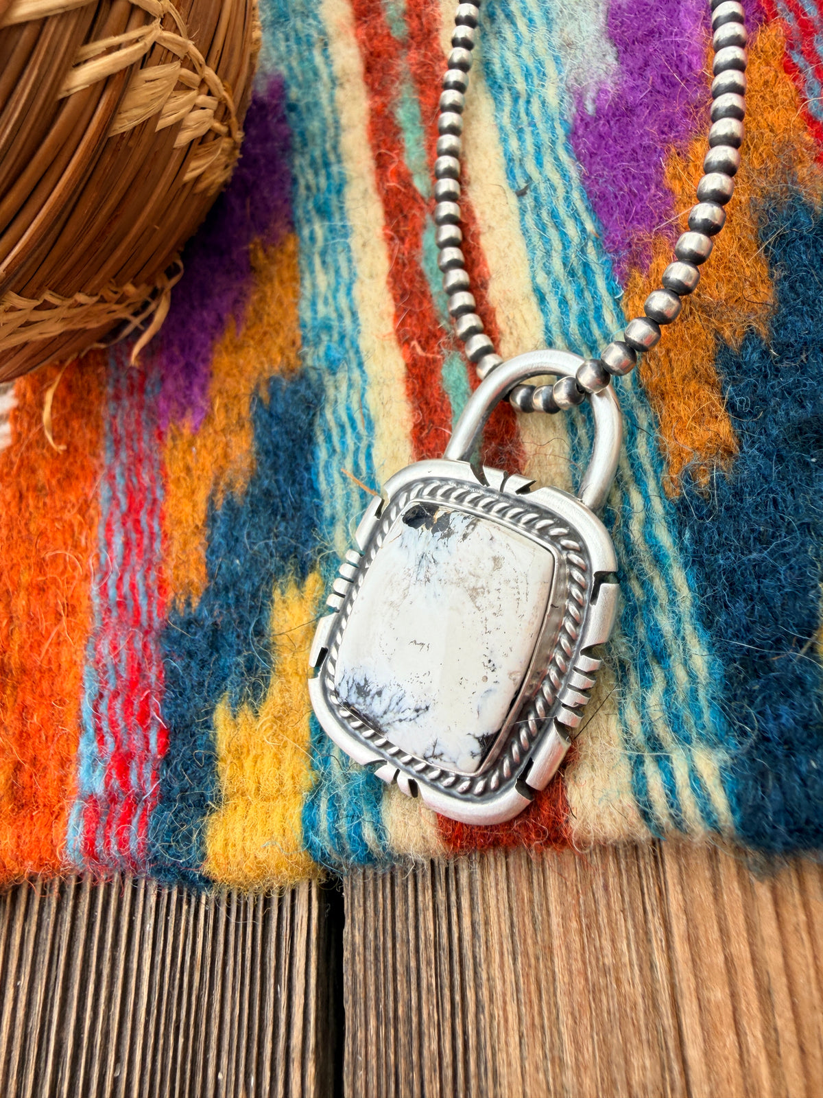 Handcrafted Sterling Silver & White Buffalo Pendant by Jon McCray