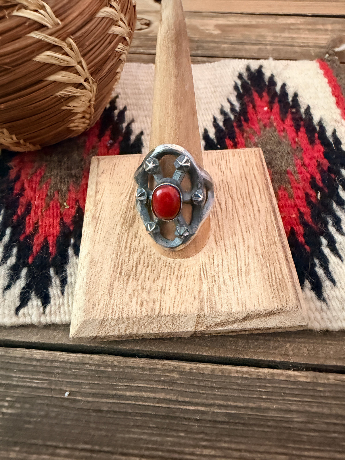 Handcrafted Coral and Sterling Silver Ring size 11 by Chimney Butte