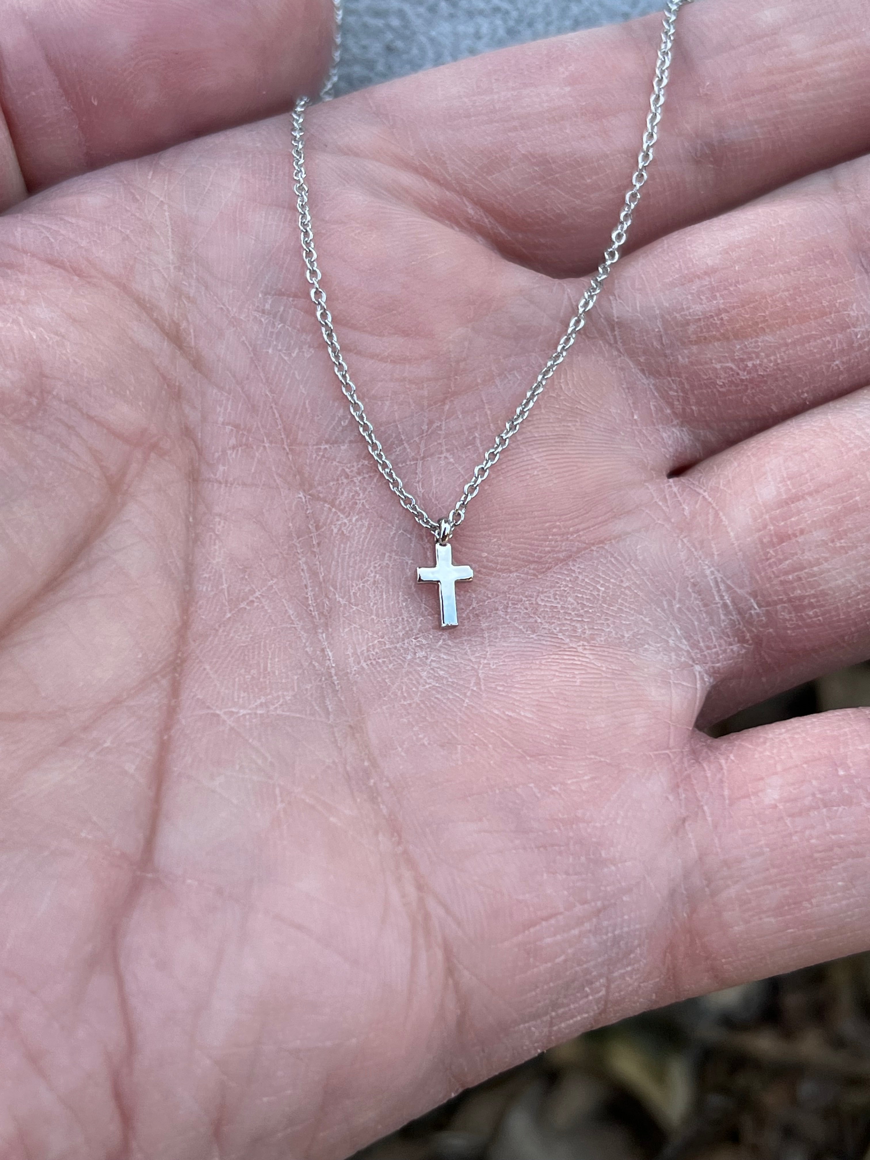 Teeny Tiny Silver Cross Pendant Chain Necklace