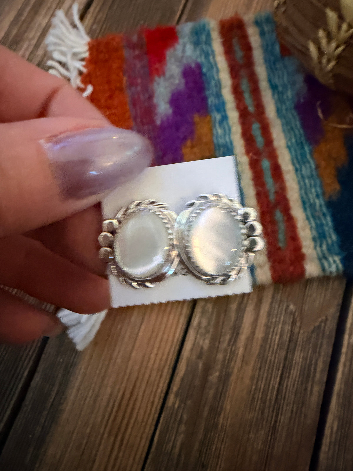 Handcrafted Sterling Silver and Mother of Pearl Stud Earrings