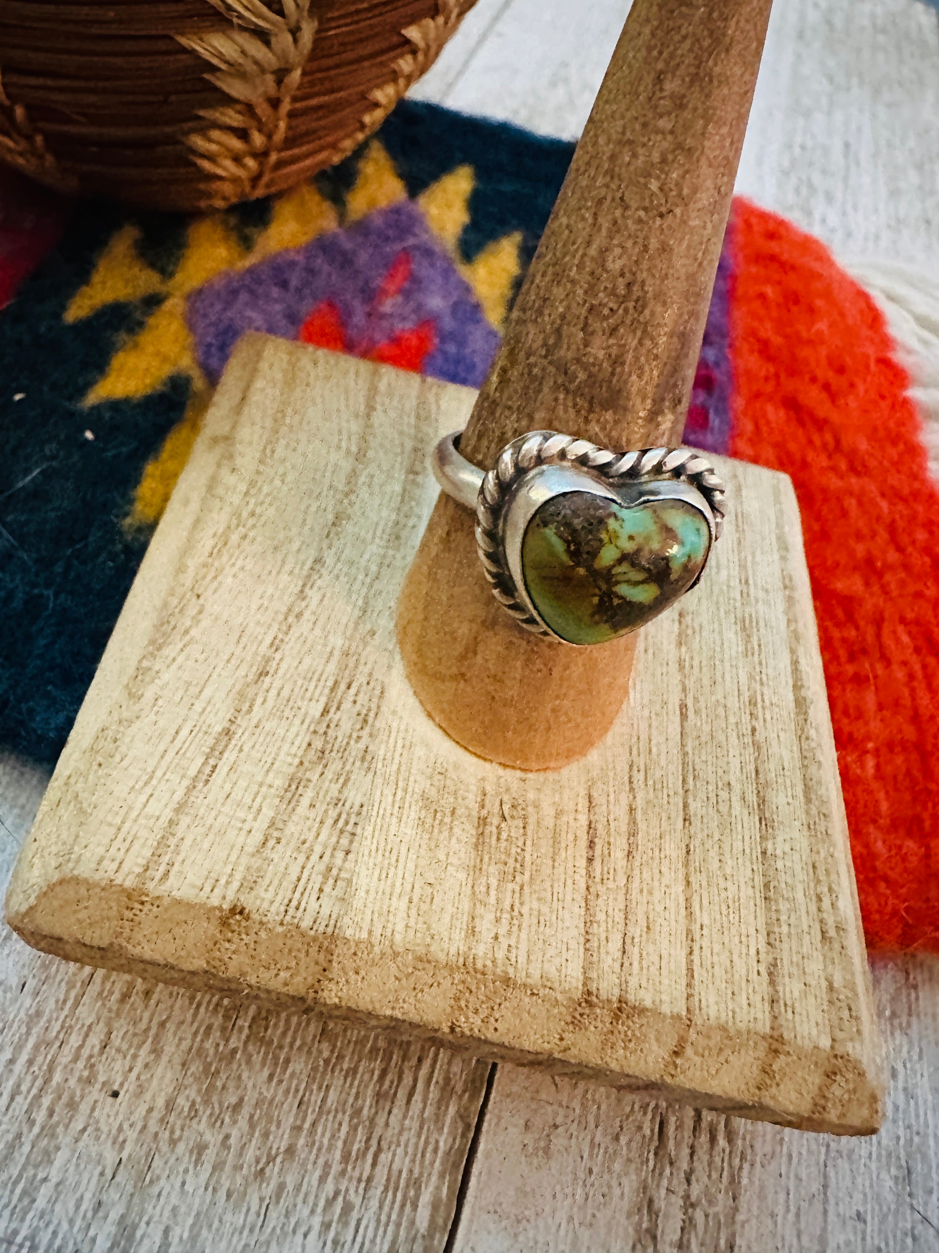 Navajo Sterling Silver & Turquoise Adjustable Heart Ring