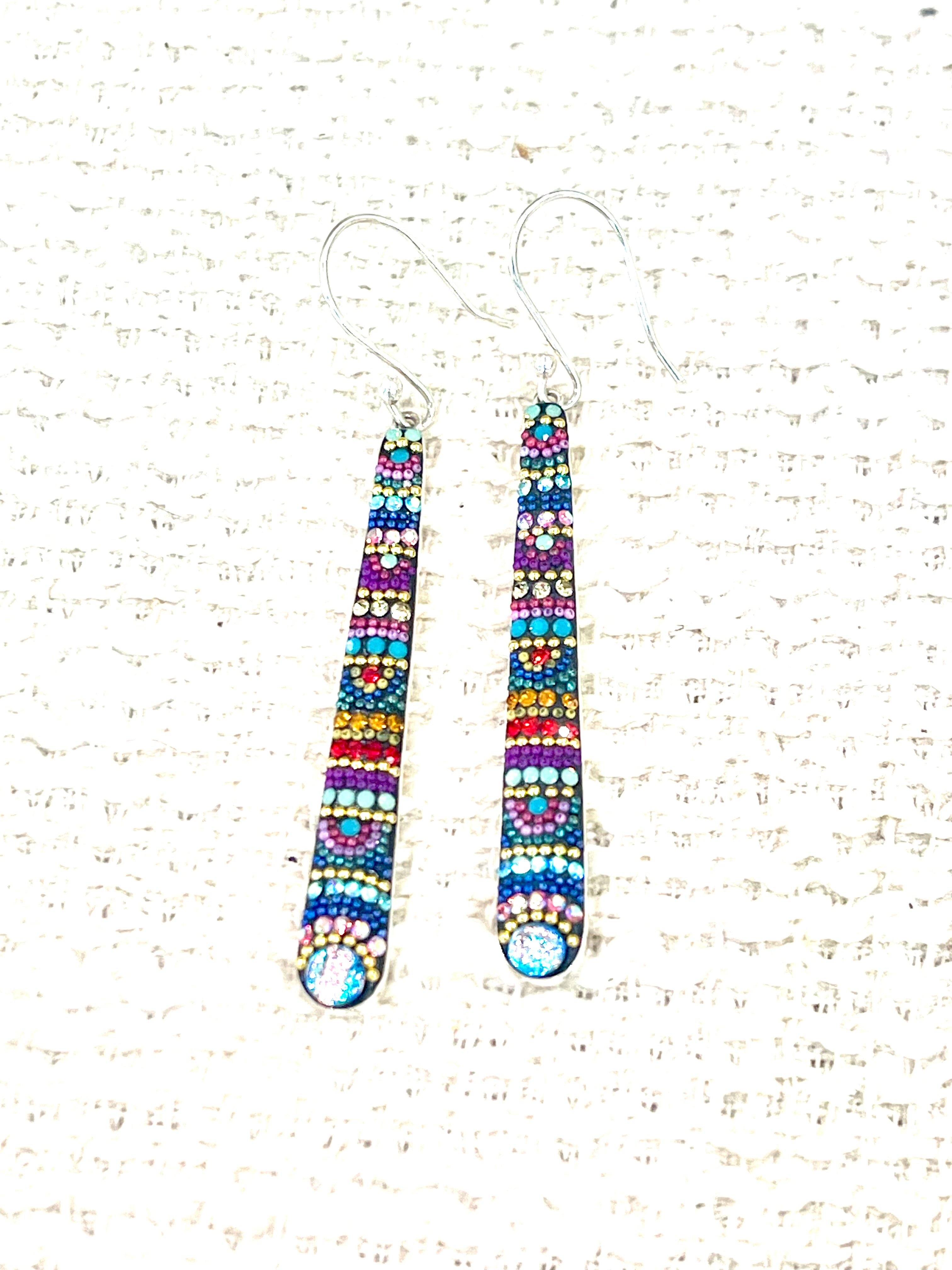 Handmade In Mexico Sterling Silver , Multi Color Swarovski Crsytal Dangle Earrings