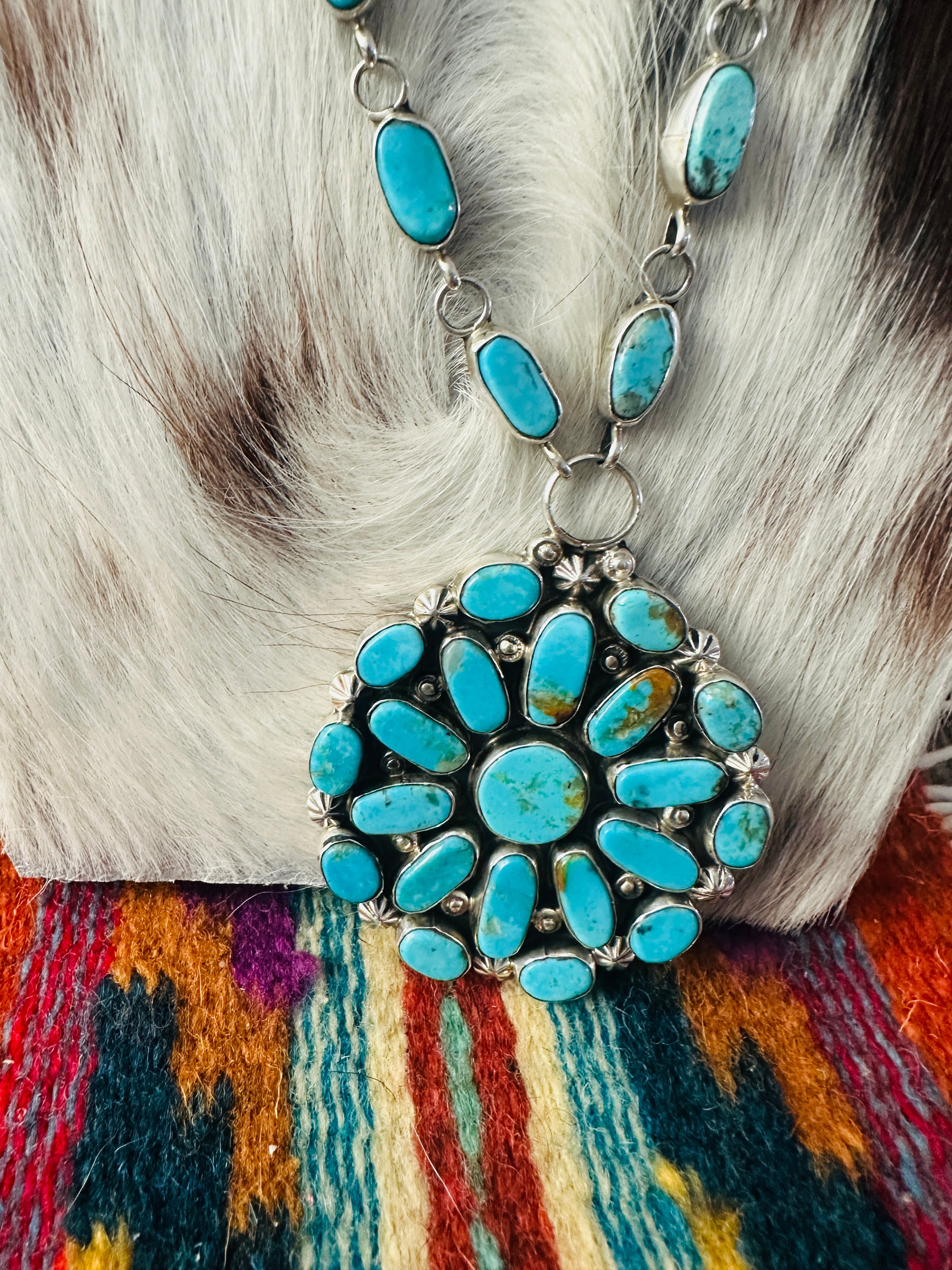 Handcrafted Turquoise & Sterling Silver Cluster Necklace by Jacqueline Silver