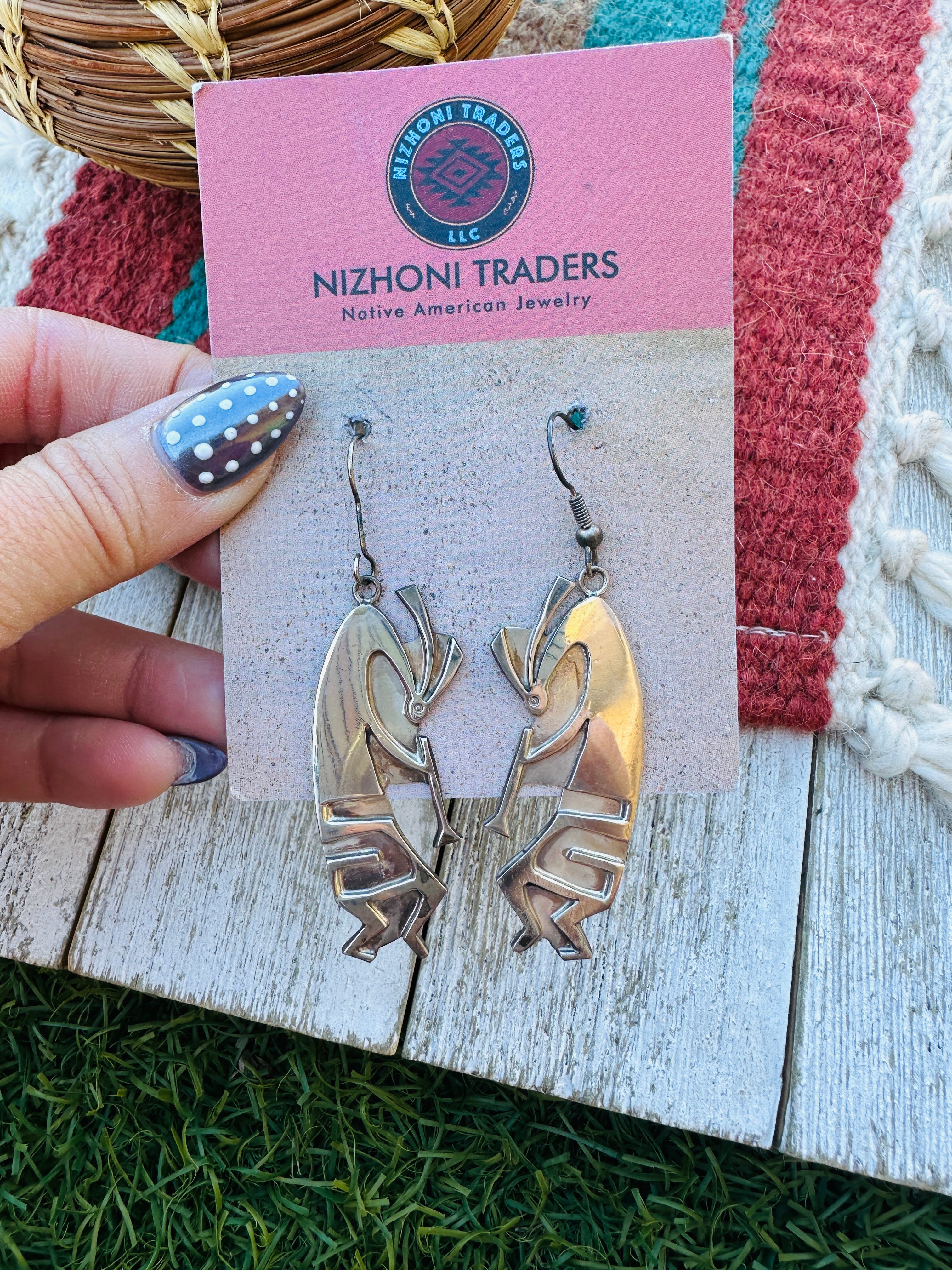 Handcrafted Old Pawn Sterling Silver Kokopelli Dangle Earrings